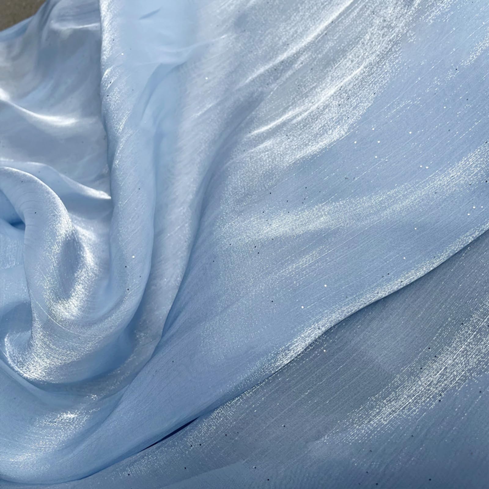 Organza Lace Voile Fabric, Iridescent Organza Tulle Fabric Multicolor 1.5x1M(Light Blue)