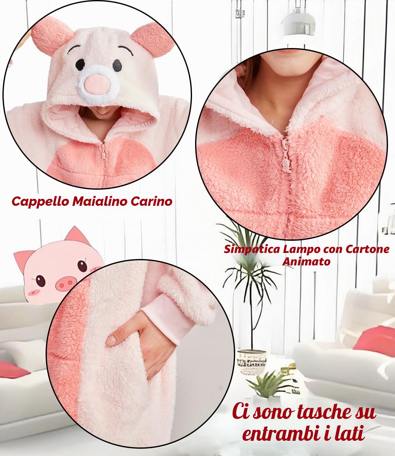Laahoem Animal Maiale Pigiama Unisex Adulto con Cappuccio Uomini Donne Porco Jumpsuit Costume Cosplay Abbigliamento da Notte
