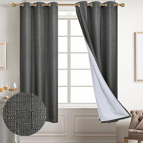 Miniatura 109 de Diraysid Cortinas 100% opacas de lino blanco para dormitorio, con ojales, aislamiento térmico, cortinas de oscurecimiento de habitación (2 paneles,