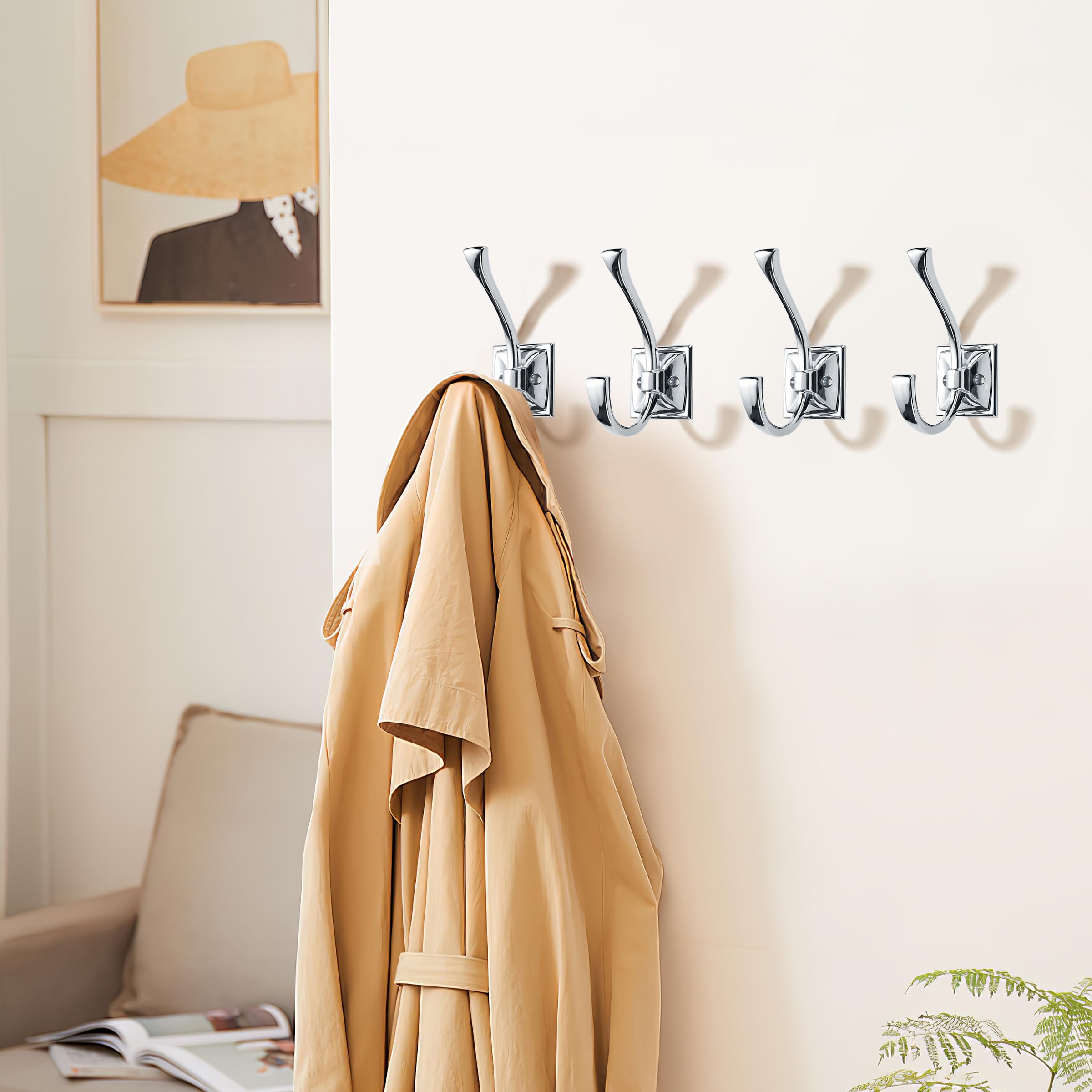 khtumeware Ganchos de pared, paquete de 5 ganchos para abrigos, ganchos de toalla para colgar abrigos, ganchos de cromo pulido, ganchos de bata montados en la pared con tornillos para llaves, toallas,