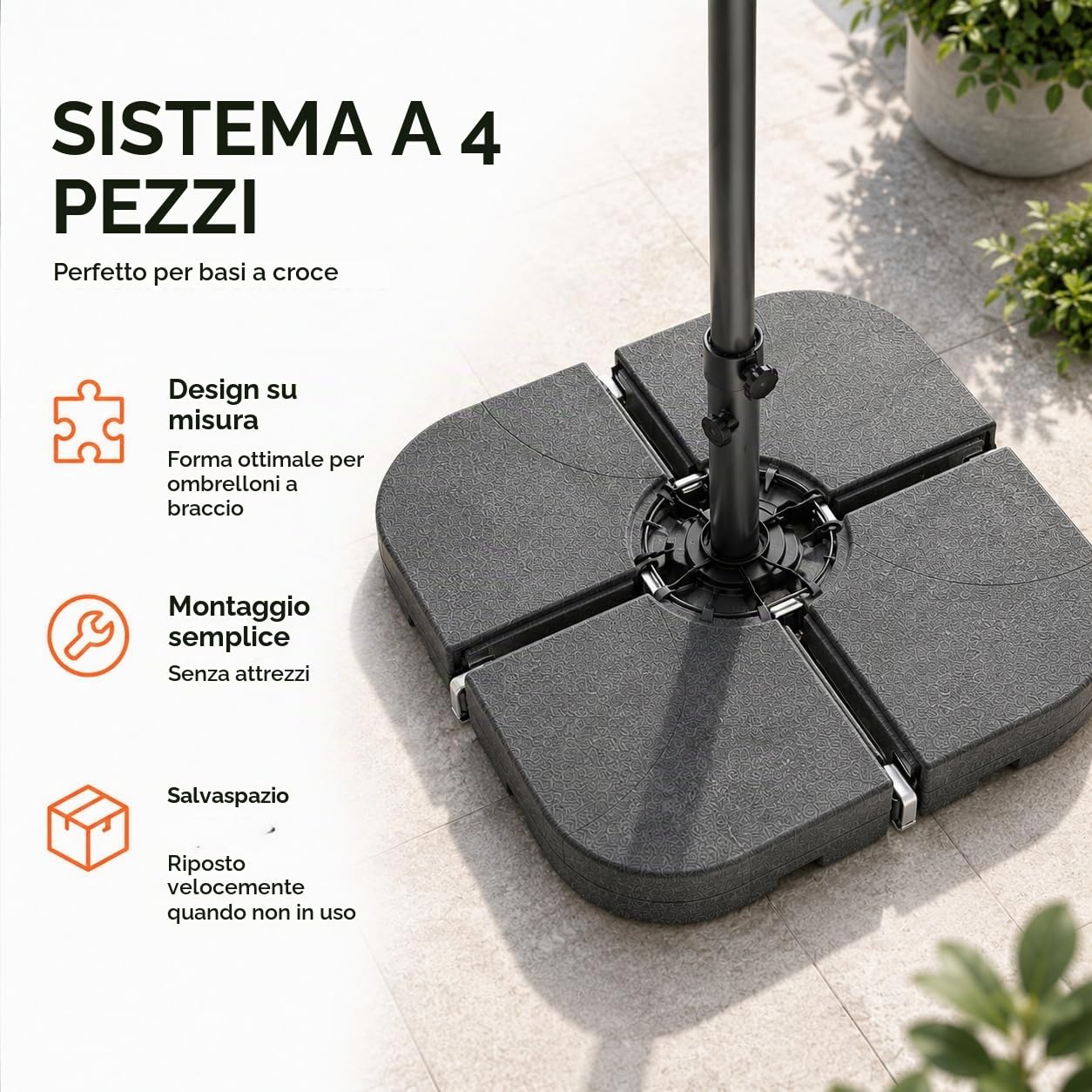 Portaombrelloni per ombrelloni – Pesi per ombrelloni da riempire per croci da terra in plastica – Supporto per ombrellone ombrellone (4 pezzi fino a 80 kg, plastica)