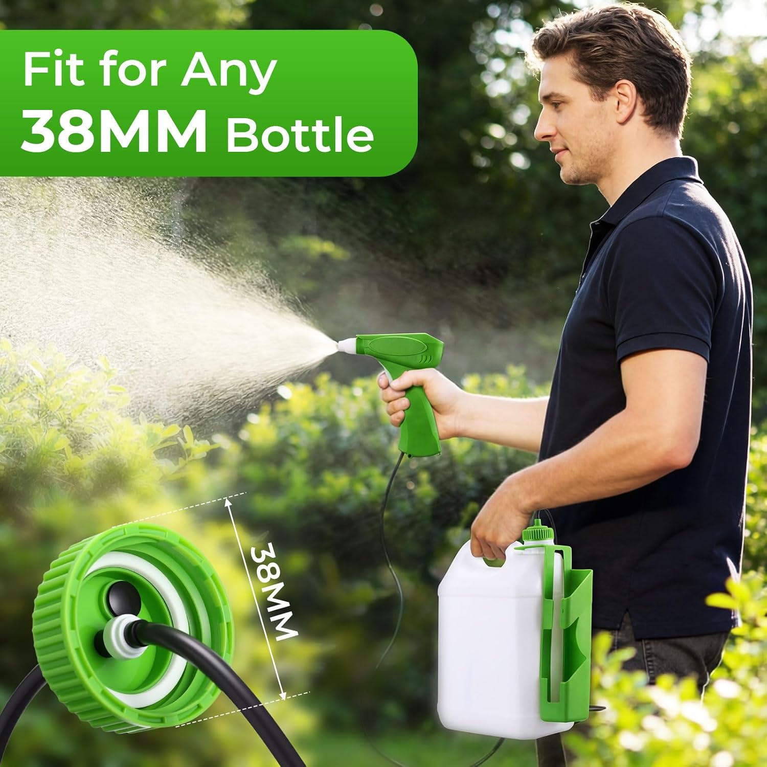 2 Pack Battery Power Sprayer with Holster & 53.15in Hose, Electric Pistol Grip Sprayer Fits 1 Gallon Jugs 38mm Cap with Adjust Nozzle for Weed Garden Pest Control and Protector Spray