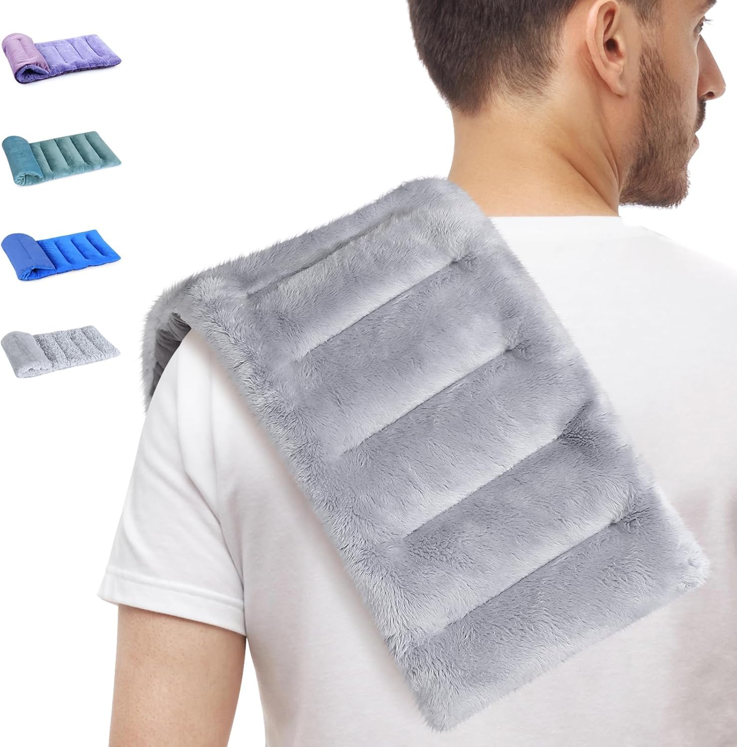 SuzziPals Microwavable Heating Pads for Neck and Shoulder Back Discomfort, 7x16 Fatigue Soothing Heated Pad Microwave, Moist Hot Packs, Unscented Heat Pack for Aches, Sore Muscle, Gray