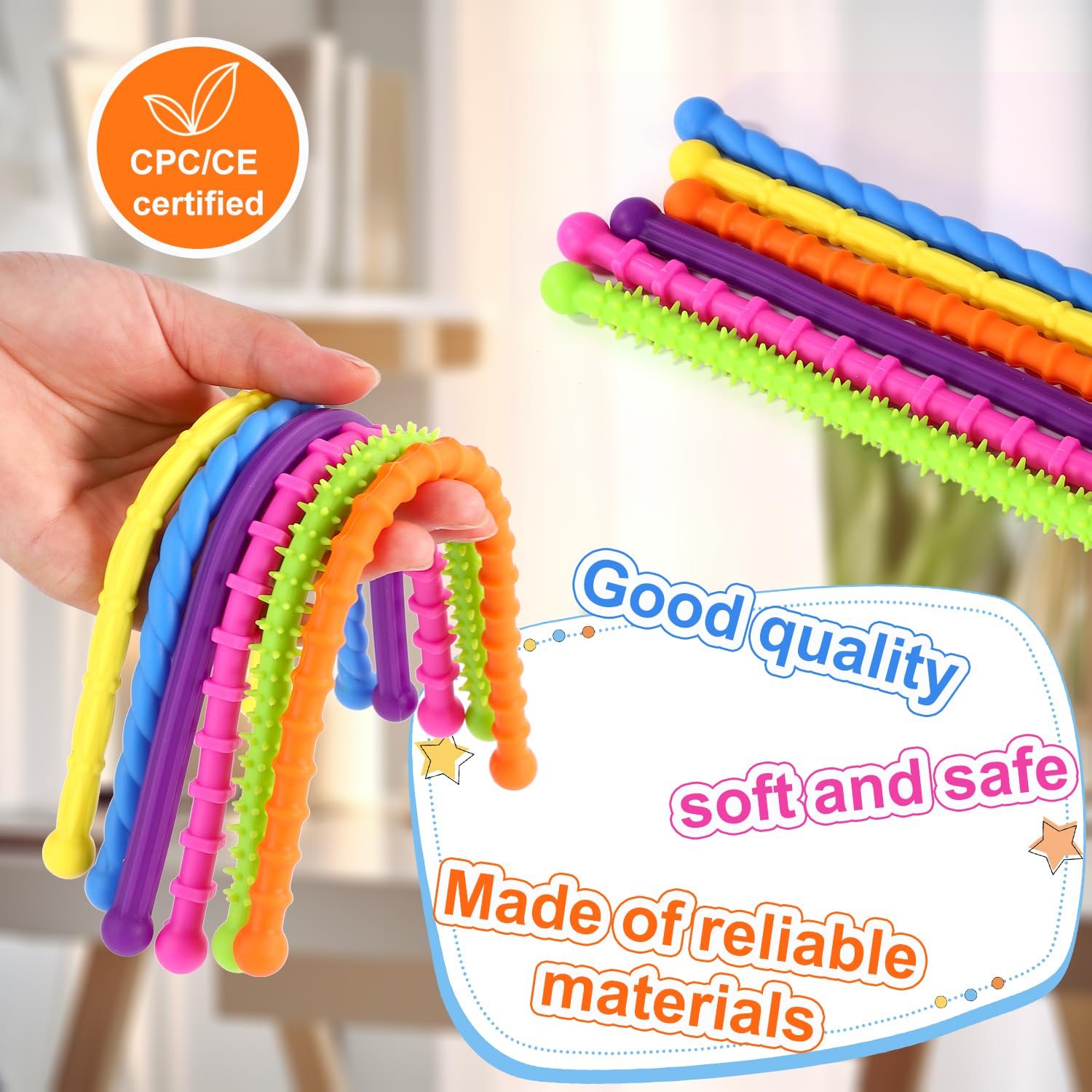Lyreh 6pcs Textured Stretchy Sensory Fidget Toys, Colorful Quiet Sensory Noodles Fidget Stretch Toys for Autism ADHD Stress Anxiety - Image 3