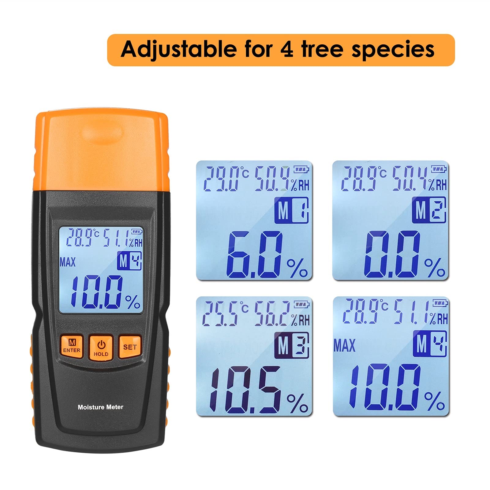 Igrometro Digitale 3-in-1 Misuratore di umidità in legno Legna da ardere Acqua Contenuto Ambient Temperatura + Umidità + Tester in