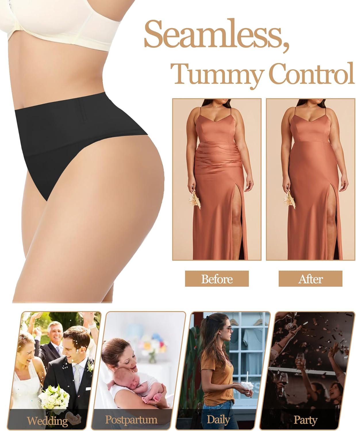 Tummy Control Thong, Shapewear Seamless Underwear for Women, Panties Girdle Body Shaper High Waisted Thongs - Image 4