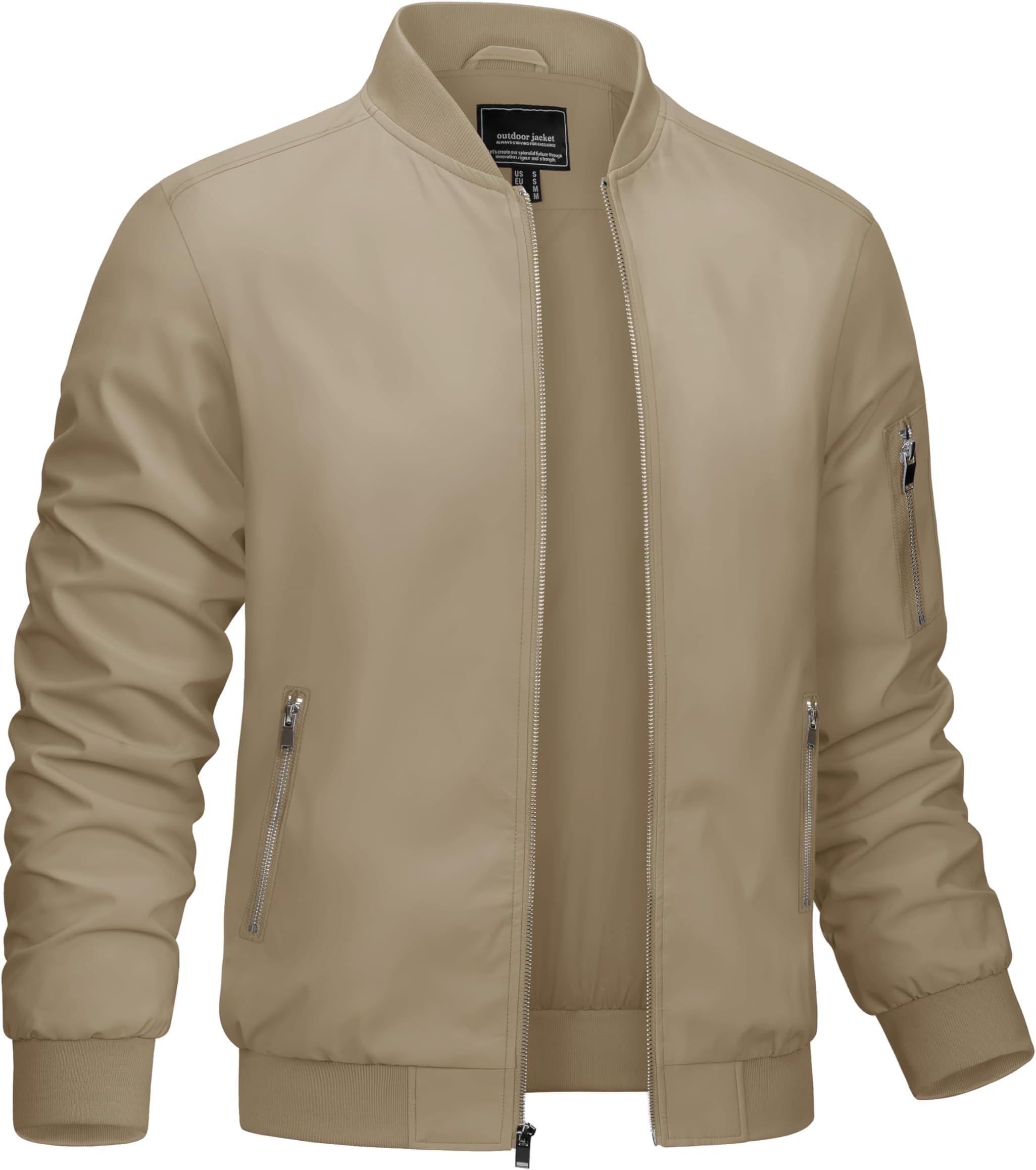 CRYSULLYMen's Bomber Jacket Lightweight Spring Fall Casual Windbreaker Full Zip Outwear Coat
