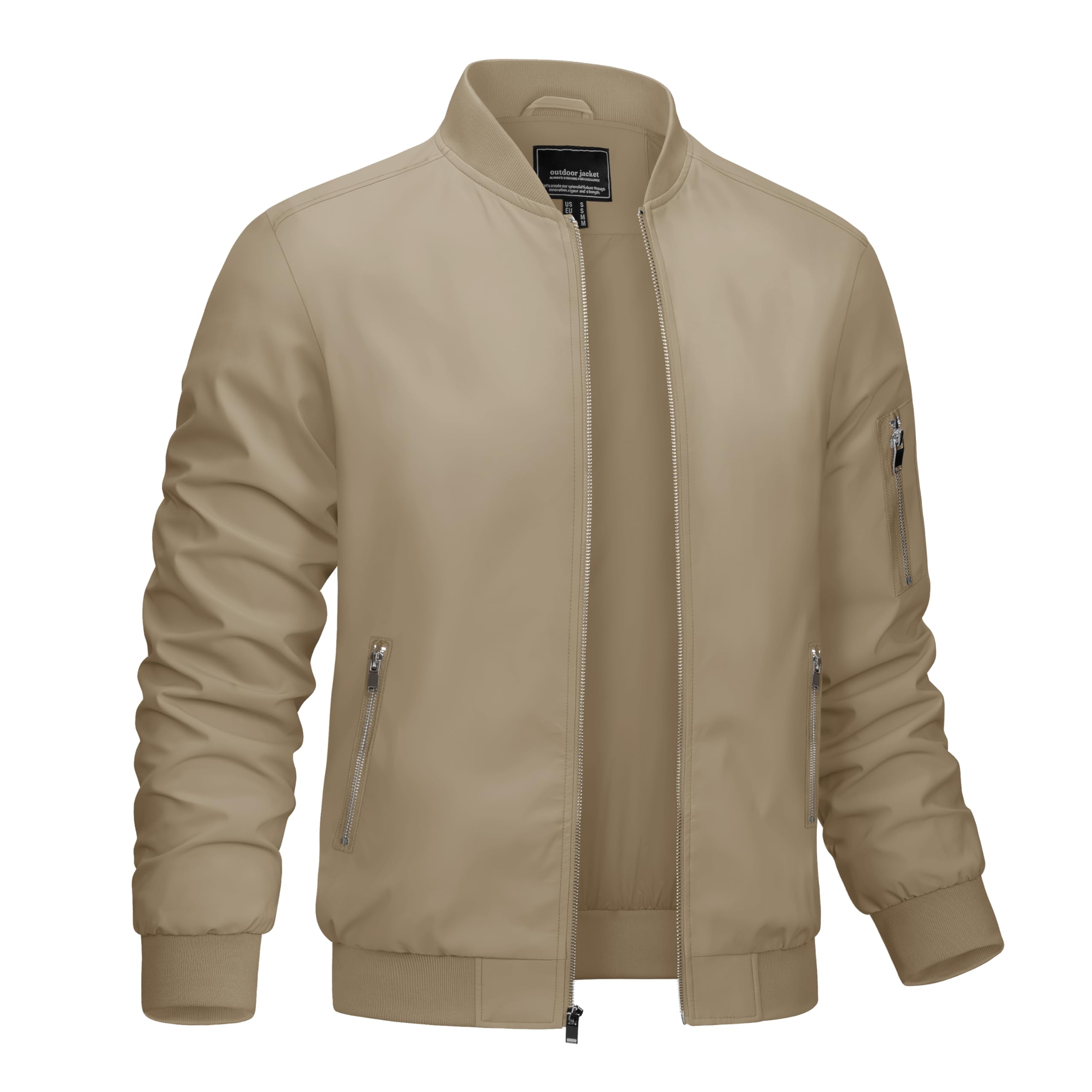 CRYSULLYMen's Bomber Jacket Lightweight Spring Fall Casual Windbreaker Full Zip Outwear Coat