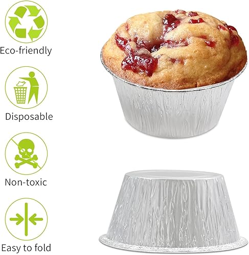 Miniatura 4 de Vasos de aluminio para hornear, paquete de 200 moldes desechables de 4 onzas, moldes de aluminio para magdalenas, moldes de aluminio para