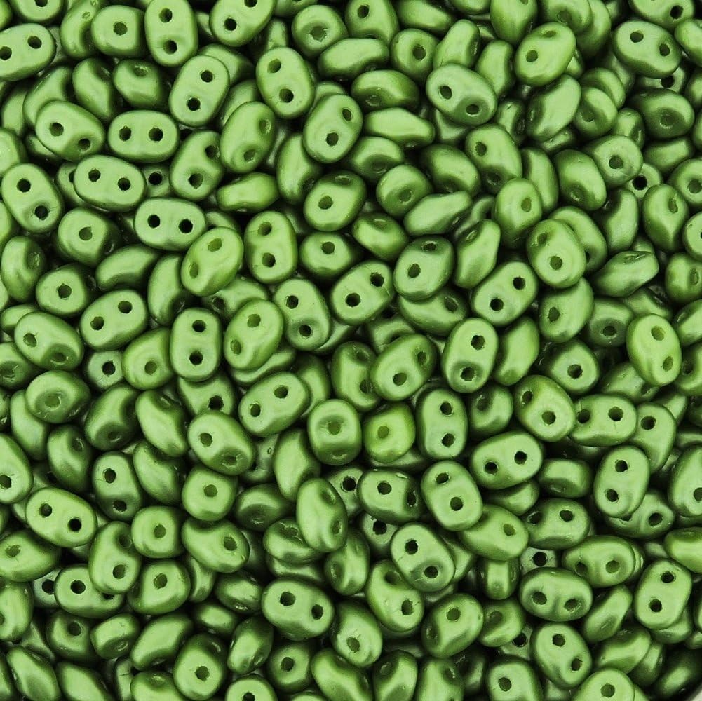 Pastel Olivine SuperDuo Czech Two Hole Seed Beads 2.5x5mm Approx 20 Grams