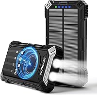 Vista 11 de WONGKUO Cargador solar de batería - Cargador solar de teléfono de 49800 mAh con entrada USB-C, carga rápida QC 3.0 con linterna LED, 4 cables