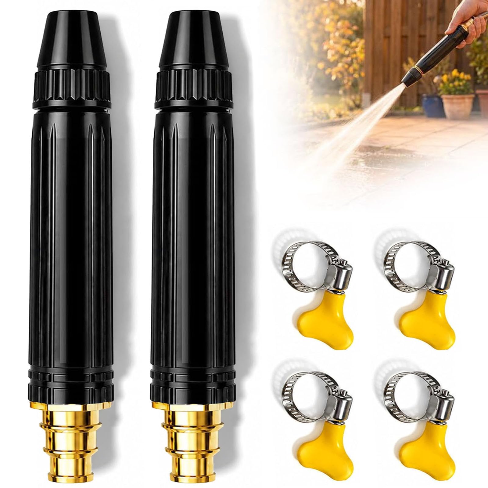 High Pressure Hose Nozzle, 2Pcs Metal Jet Sweeper Nozzle for Garden Hose, Heavy Duty Adjustable Twist Water Sprayer for Car Wash, Patio, Driveway and Outdoor Cleaning(Baota Interface)