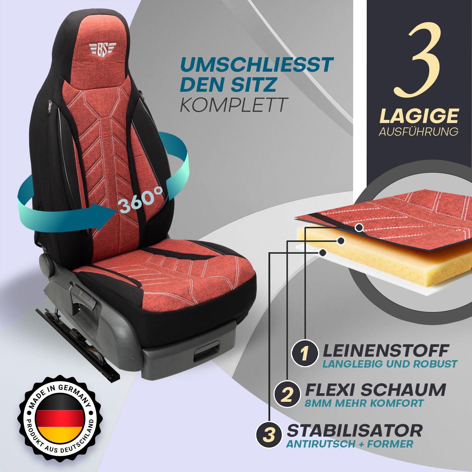 HERM202 - Fundas de asiento para VW Grand California, color: negro y rojo, modelo: Prime Pilot, fundas de asiento de coche, fundas protectoras de asientos, fundas protectoras
