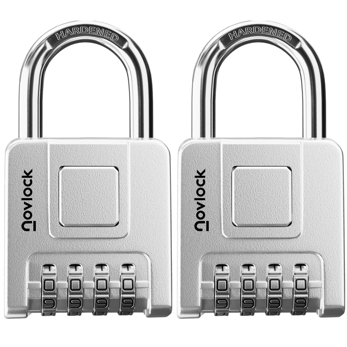 NOVLOCK Combination Padlocks for Outdoor & Indoor – 2.76" (7cm) Long Shackle – Weatherproof, Heavy-Duty – Gates, Fences, Sheds, Lockers, Storage, Cabinets – 2-Pack, Silver