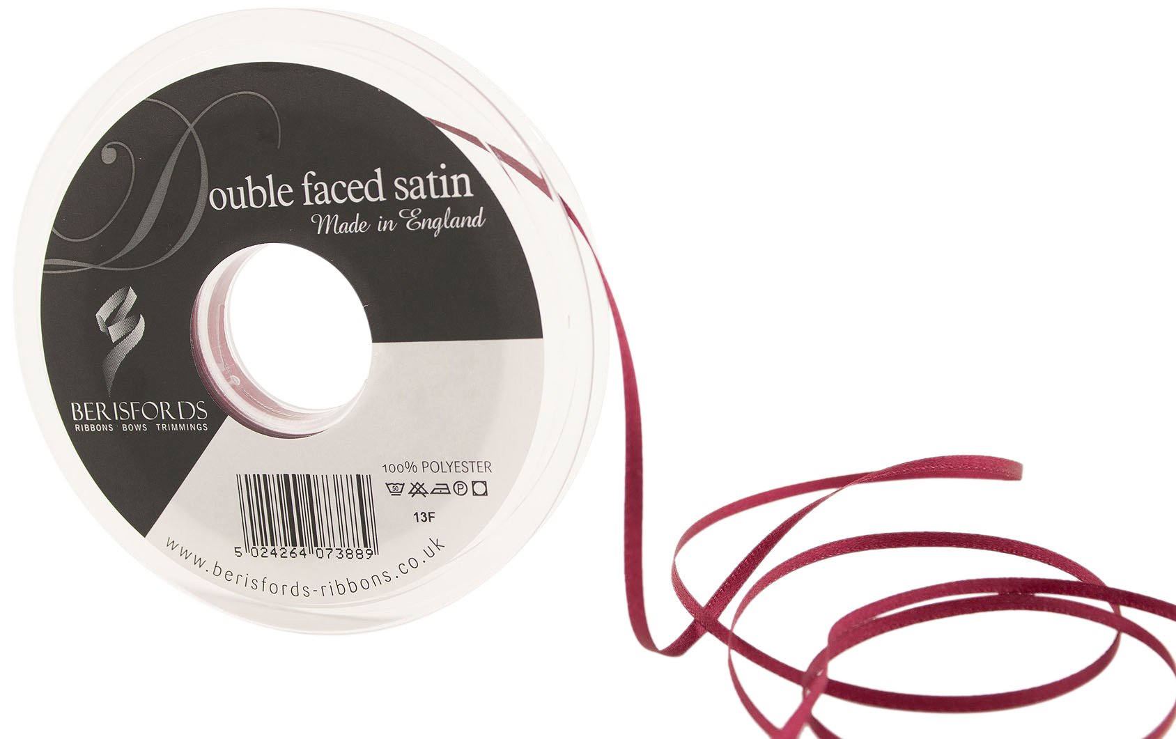 Berisfords 3501 Double Satin Ribbon, 405 Burgundy, 30 m