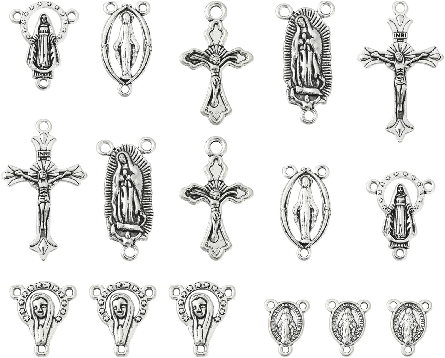 DanLingJewelryDanLingJewelry 70Pcs 7 Styles Tibetan Religious Connector Charms Virgin Mary Rosary Crucifix Cross Charms for Jewelry Craft Making DIY