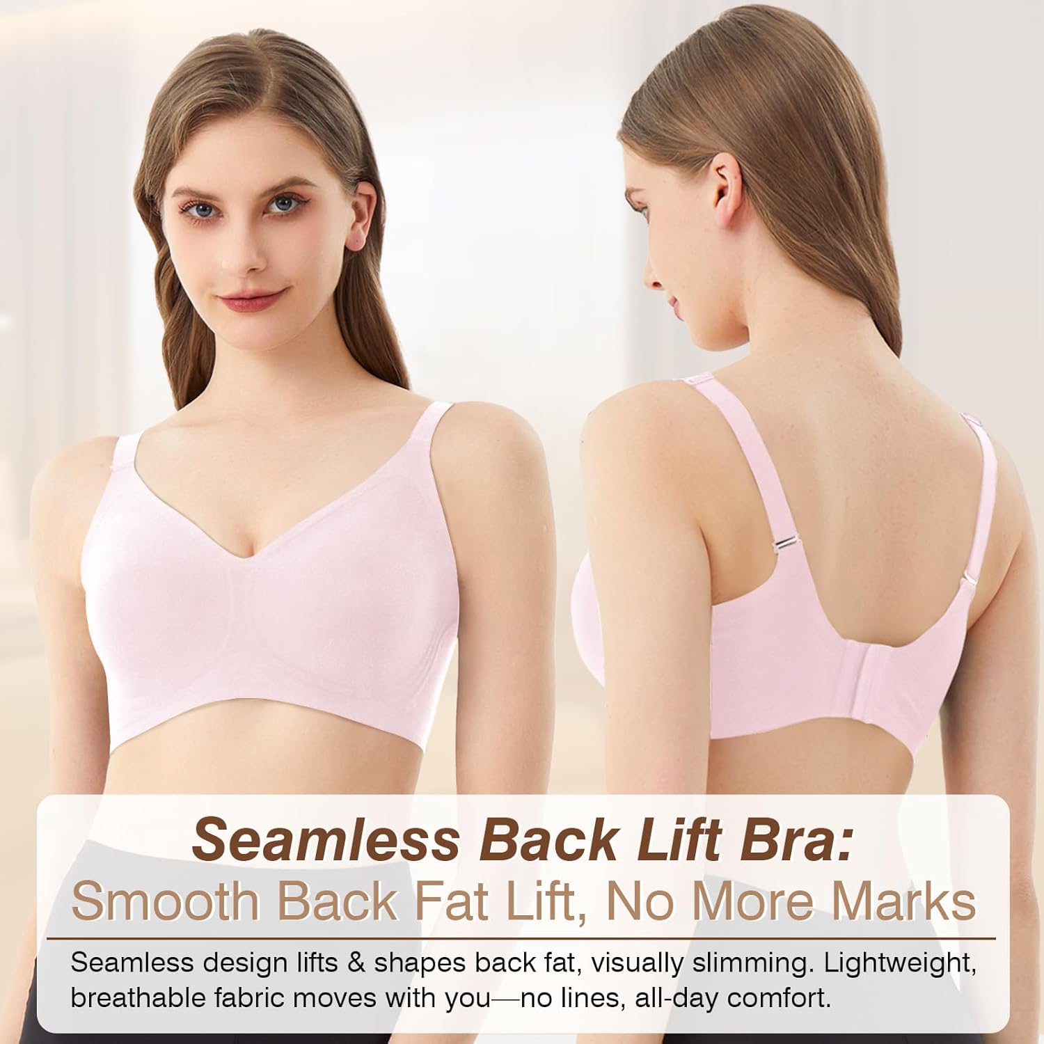 Bras for Women Wireless Push Up Seamless Wire-Free Bras Full Support T-Shirt Bra V Neck Comfortable Adjustable Bra - Image 4
