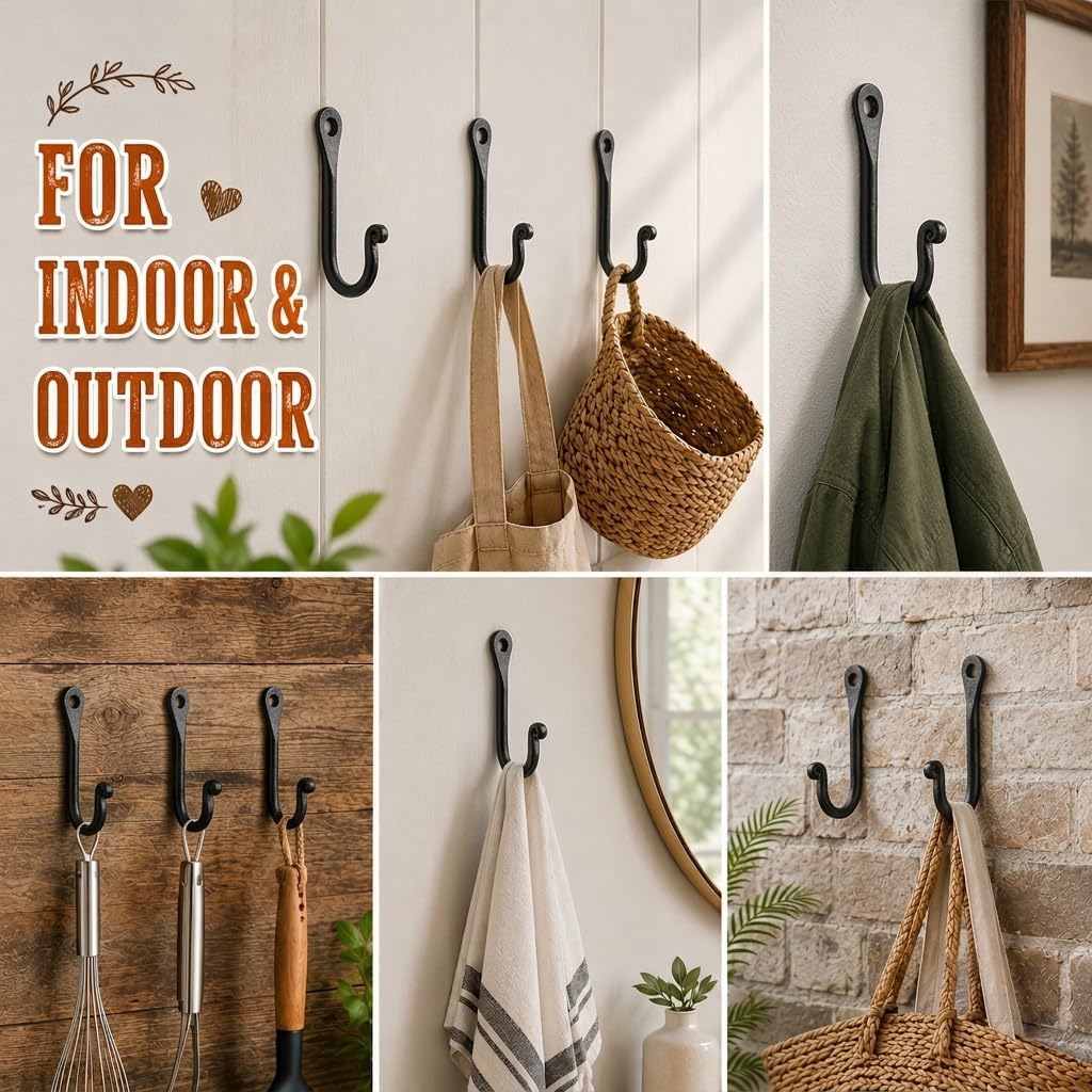Blacksmith Iron Wall hooks for Hanging Coat, Towels | 22lb Heavyduty 3 Pack image 5