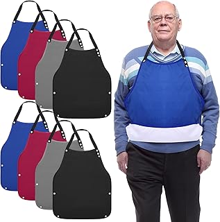 8 Pcs Adult Bibs Washable Clothing Protector with Buttons for Men Women Adjustable Eating Cloth for Elderly Seniors and Disabled
