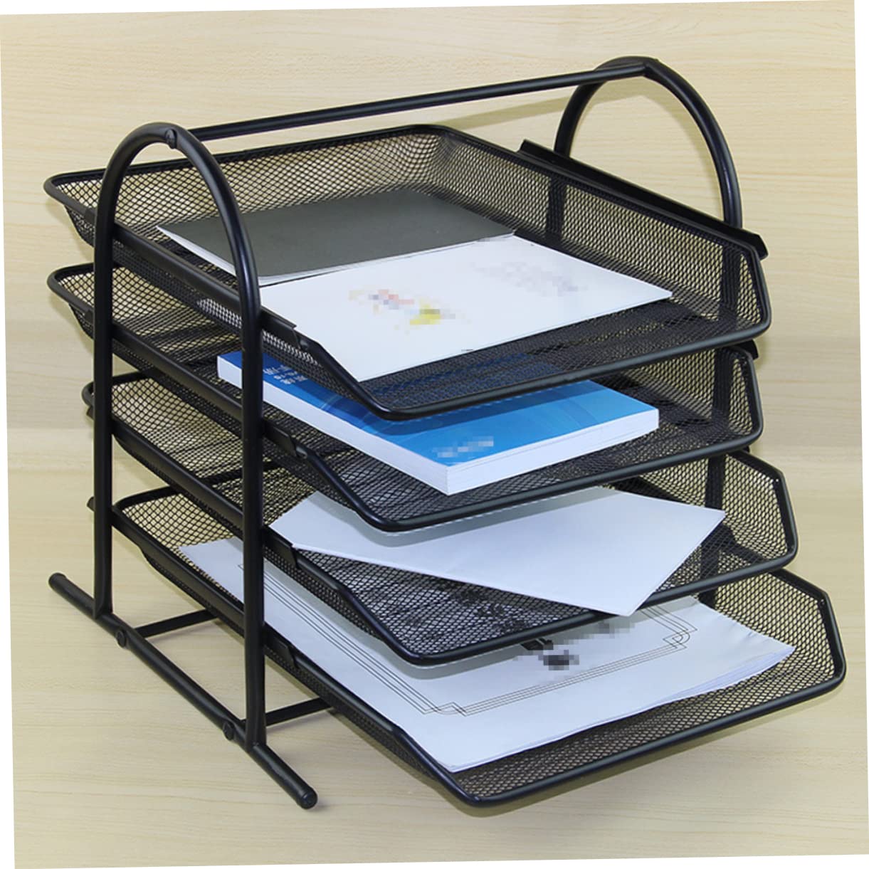 Portadocumenti da Tavolo A 4 Strati unità di Archiviazione per Documenti Design Moderno Nero Forniture per Ufficio Scuola Uso Domestico