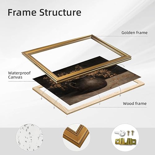 Miniatura 2 de KJMVSEW Arte de pared rústico con marco dorado y floral oscuro, estilo barroco, estilo barroco, decoración del hogar, póster de otoño para sala de