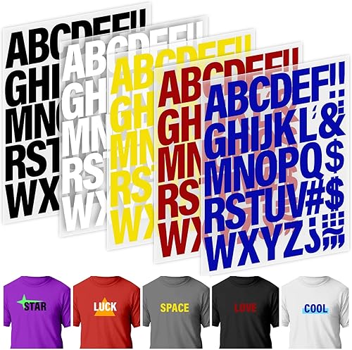 Miniatura 8 de 24 hojas de 1056 letras termoadhesivas para ropa parches de vinilo de transferencia de calor de 2 pulgadas 6 colores calcomanías de alfabeto de