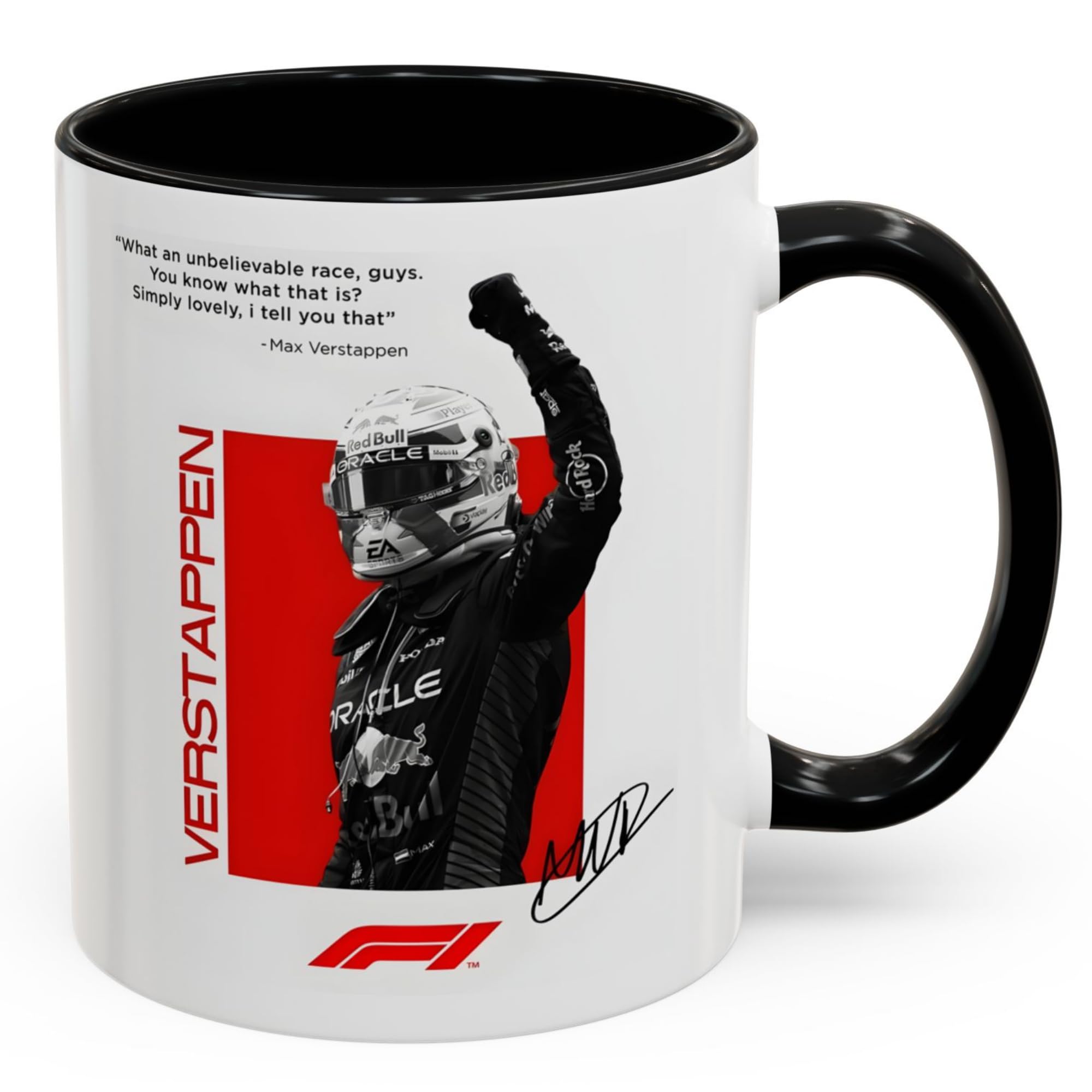 F1 Racing Ceramic Coffee Mug | Max Verstappen 33 Racer Printed Cup | Premium Ceramic Tea & Coffee Mug for Men, Friends & Motorsport Fans | Microwave & Dishwasher Safe | 350ml Black and White Mug-image-48