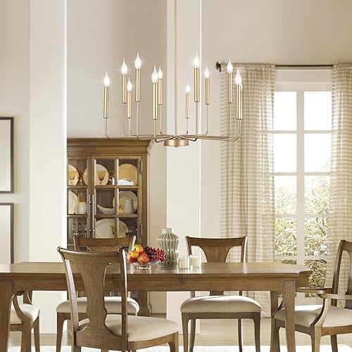 Miniatura 6 de Candelabros Modernos Dorados de Granja, Candelabro de Metal Industrial de 12 Luces, Lámparas Colgantes Clásicas de Velas para Cocina, Comedor, Sala