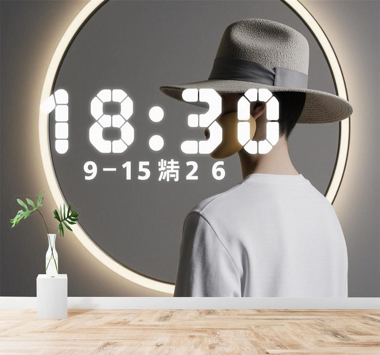 Tzxztt Abstract People Numbers Clocks Art Modern 3D Wallpaper Premium Textured Silk Neutral Tones Material Ideal for Living Room Bedroom-200cm×140cm