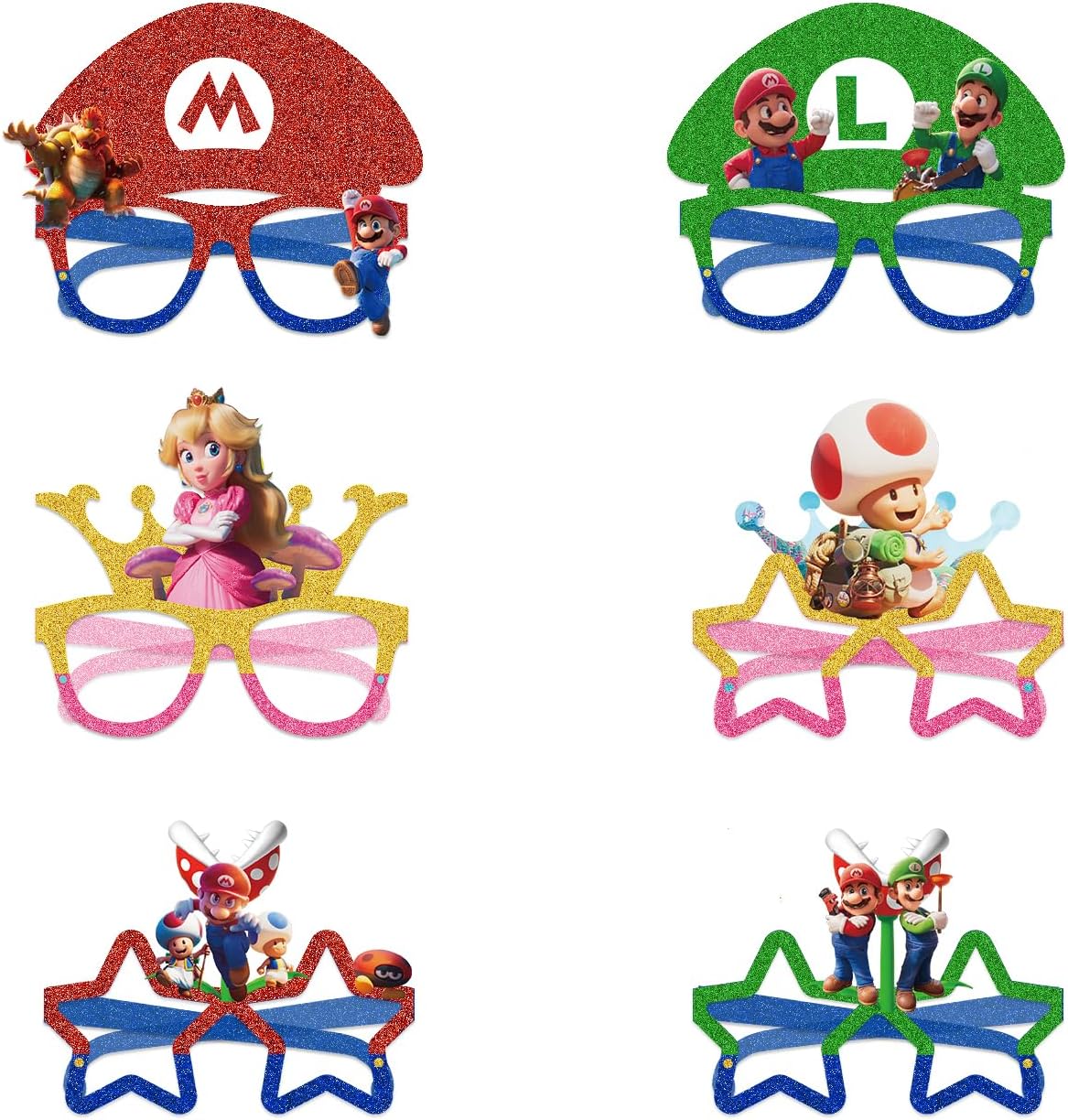 12Pcs Mario Party Set, Party Decorative Glasses, Cosplay Decorative Glasses, Suitable for Witch Mario Group Birthday Parties, Children's Birthday Party Gifts