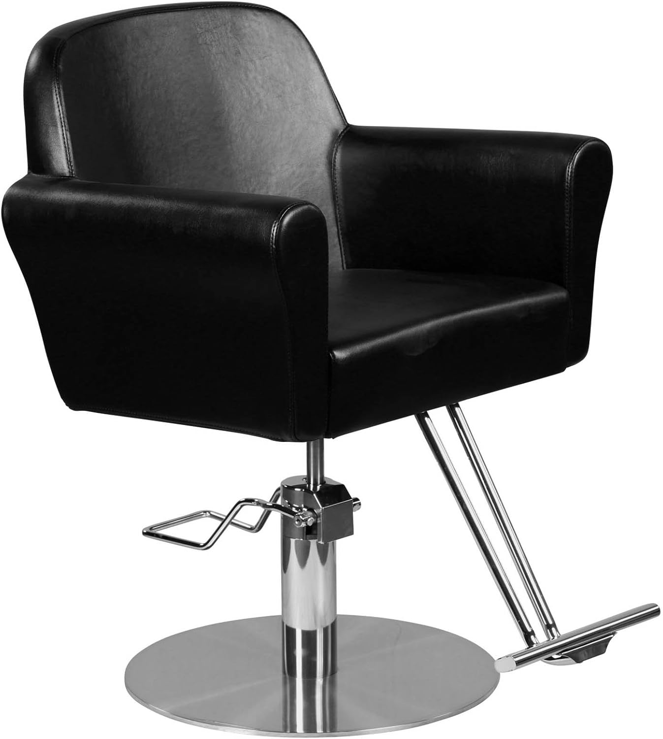 Icarus Howard Modern Hair Salon Styling Chair with Round Base, Chrome T Bar Footrest
