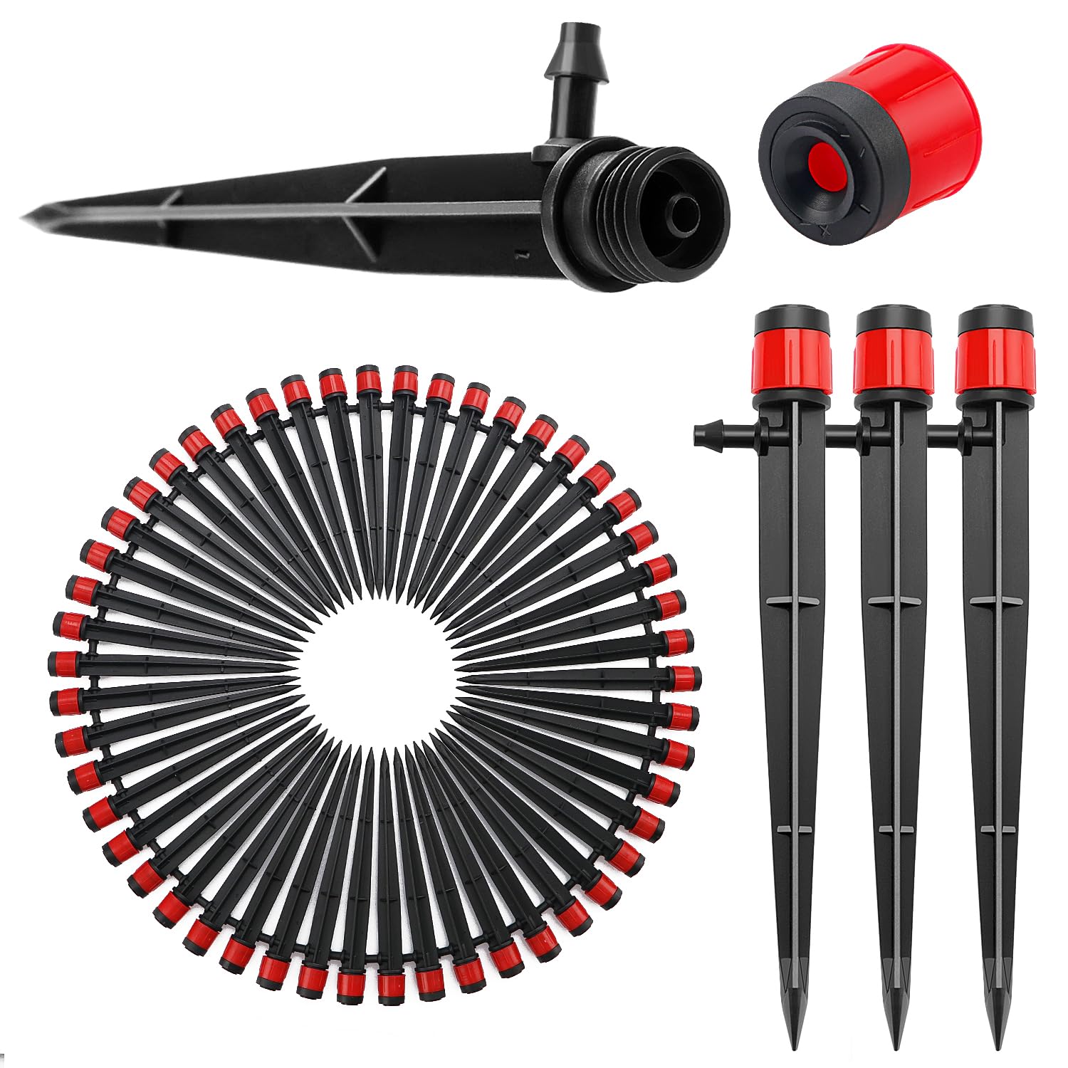 50 Piezas Gotero de Riego, VooGenzek 360-Grado 8-Agujero Aspersore de Riego Ajustables, Cabezas de Riego para Goteo Goteros con Conectore de Púas & Estaca Microtubo Piqueta, para Tubo 4/7 mm, Negro — view 11