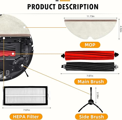 Miniatura 3 de Kit de accesorios de repuesto de 17 piezas compatible con aspiradora Roborock Q8 Max Q8 Max +Q5 ProQ5 Pro+, 2 cepillos principales, 6 cepillos