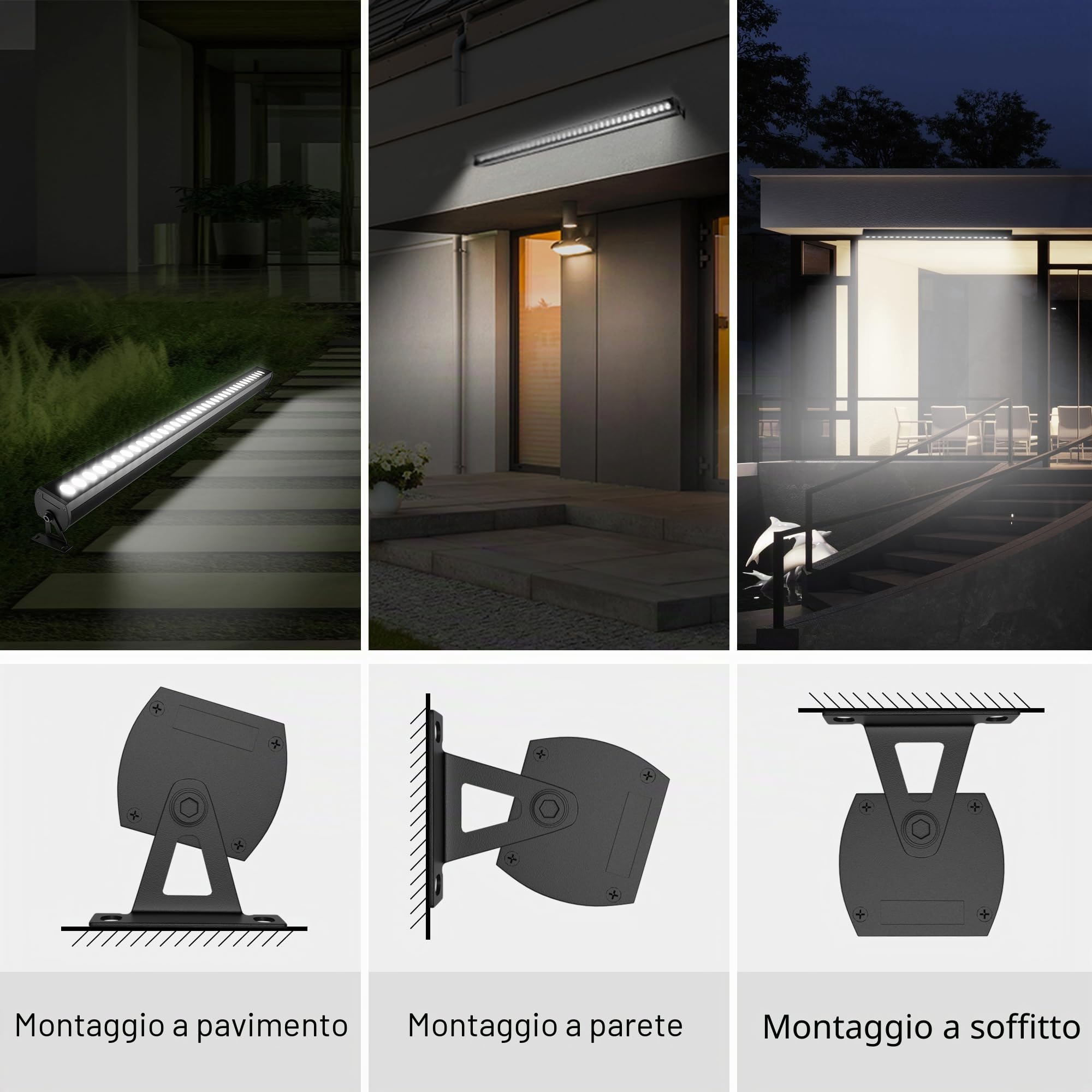 Faretto LED per esterni, 4000 K, bianco neutro, IP65, impermeabile da 1 m, con supporto e spina a 360°, barra luminosa a LED super luminosa, per giardino, terrazzo, illuminazione tettoia