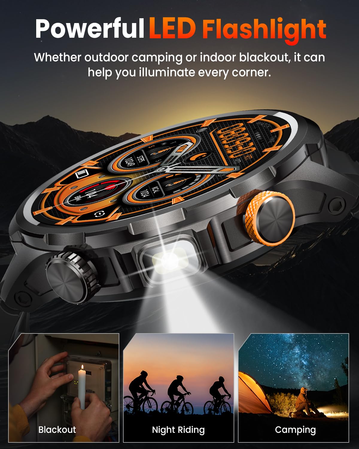 2025 Smartwatch Uomo con Torcia LED/1000mAh/5ATM, 1.91" AMOLED Militare Smart Watch Orologio con Chiamate/113 Modalità Sportive, 24/7 Fitness Tracker Sonno/Cardiofrequenzimetro/SpO2 Android iOS Nero