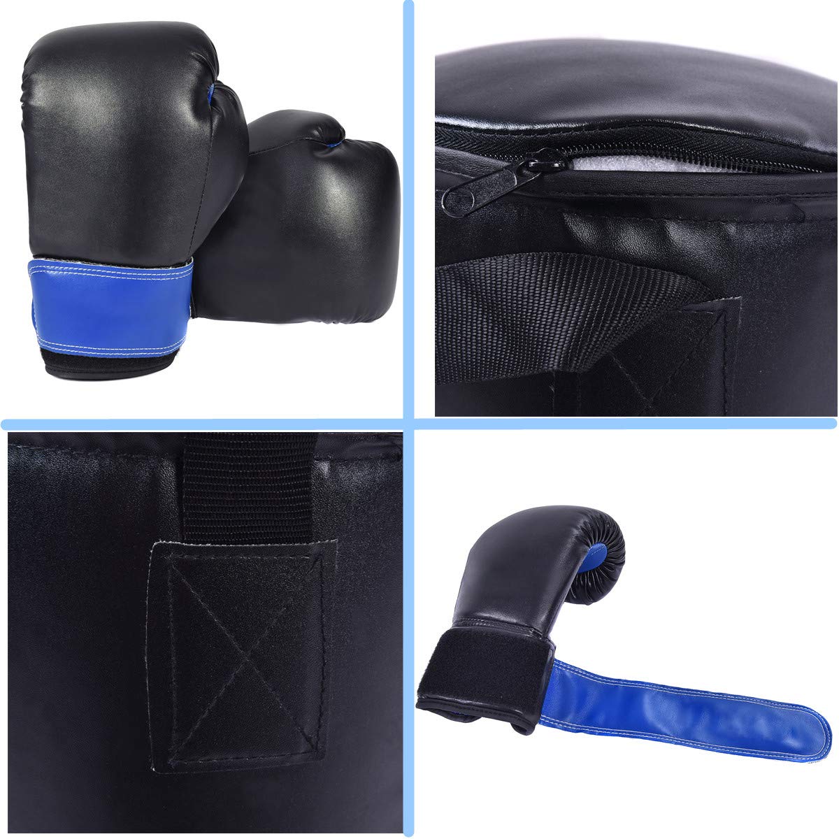 RELAX4LIFE 10 kg Boxsack Set, Boxen Set mit 8 OZ Boxhandschuhe & Springseil & Tragetasche, aufhängender Punchingsack für Kinder, Jugendliche und Erwachsene, Boxing Bag schwarz, inkl. Deckenhalterung