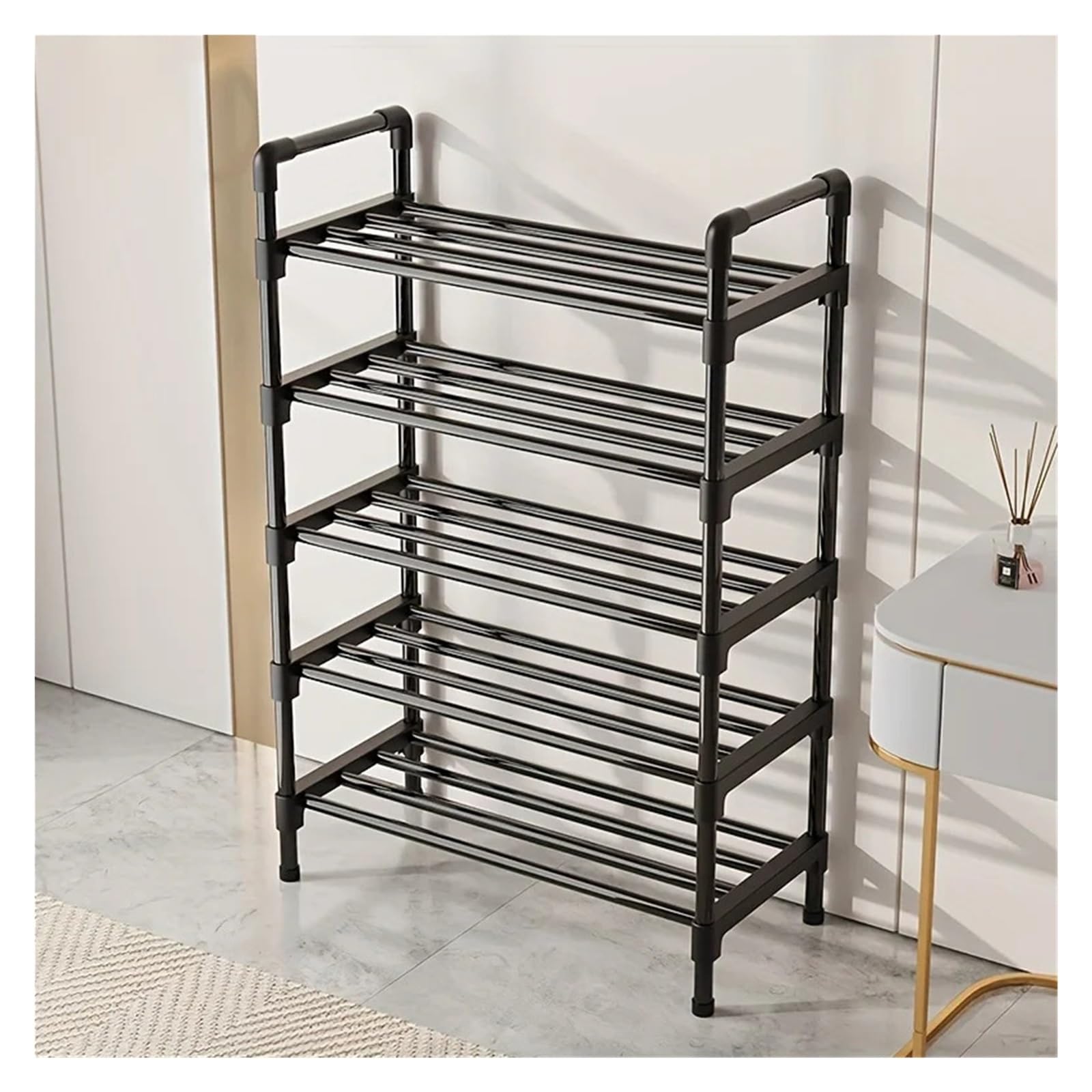 BAYNOPURIN Low Shoe Rack Multi-Tier Metal Shoe Rack Stackable Organizer Freestanding Black Space Saving Storage For Closet Bedroom(5 layers)