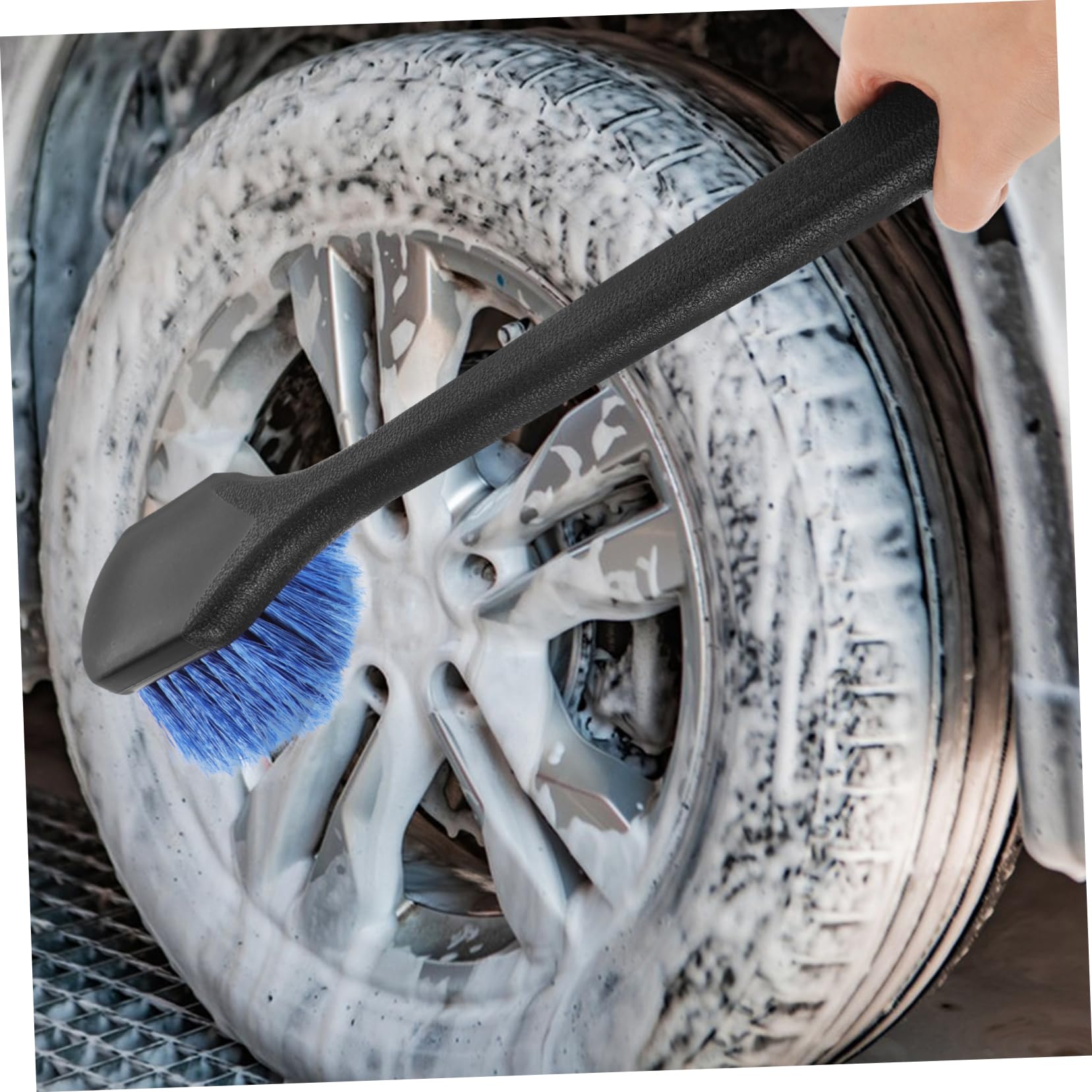 Mikinona Spazzola per Ruote e Pneumatici Manico Lungo 2 Pezzi | Plastica, Rimozione dello Sporco, Uso Versatile, per Ruote e Pneumatici Auto, Kit di Pulizia