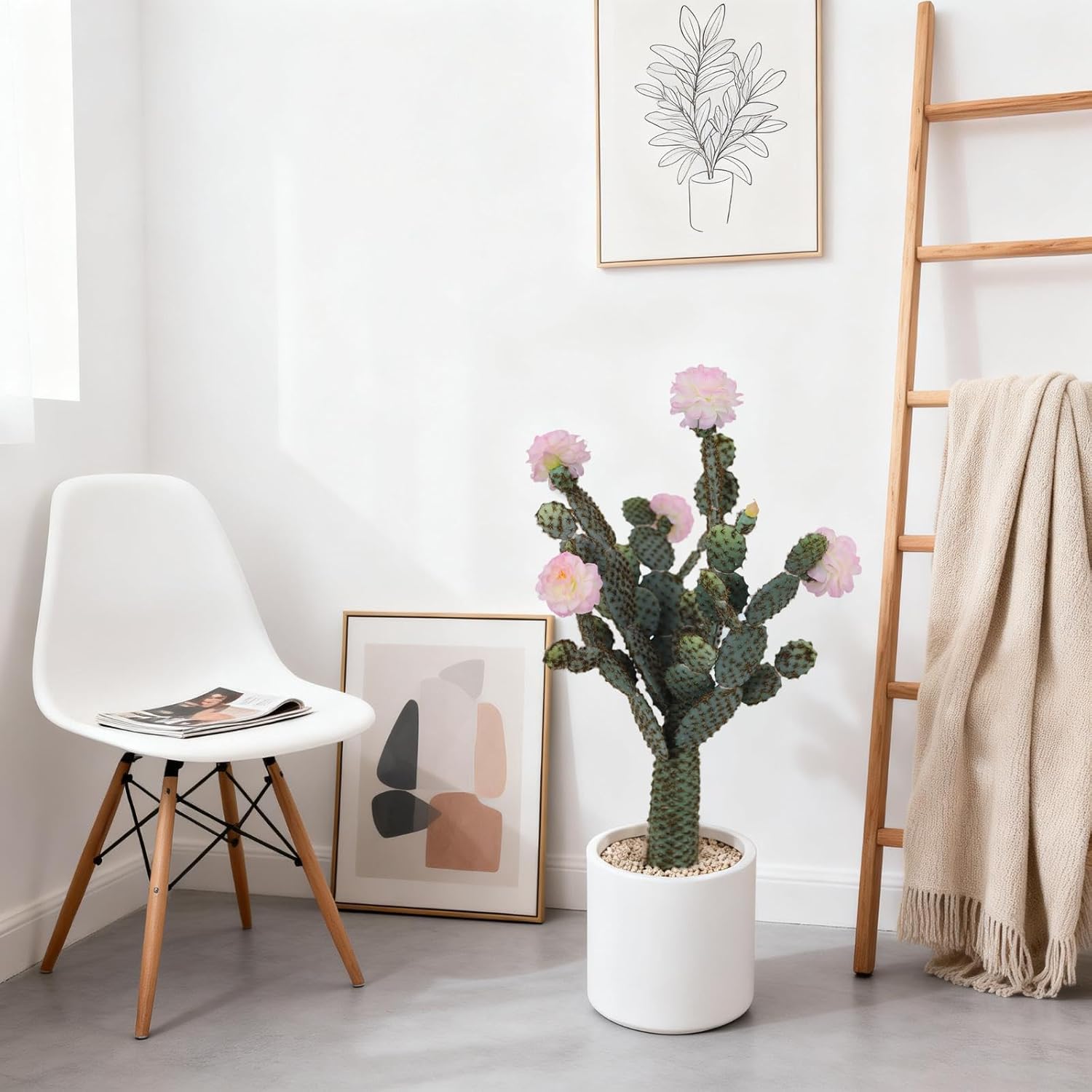 5Ft Artificial Cactus, Tall UV Resistant Faux Cacti Plant, Realistic Texture Fake Desert Cacti Fake Big Plant for Home Garden Office Indoor Outdoor Decoration Green Pink