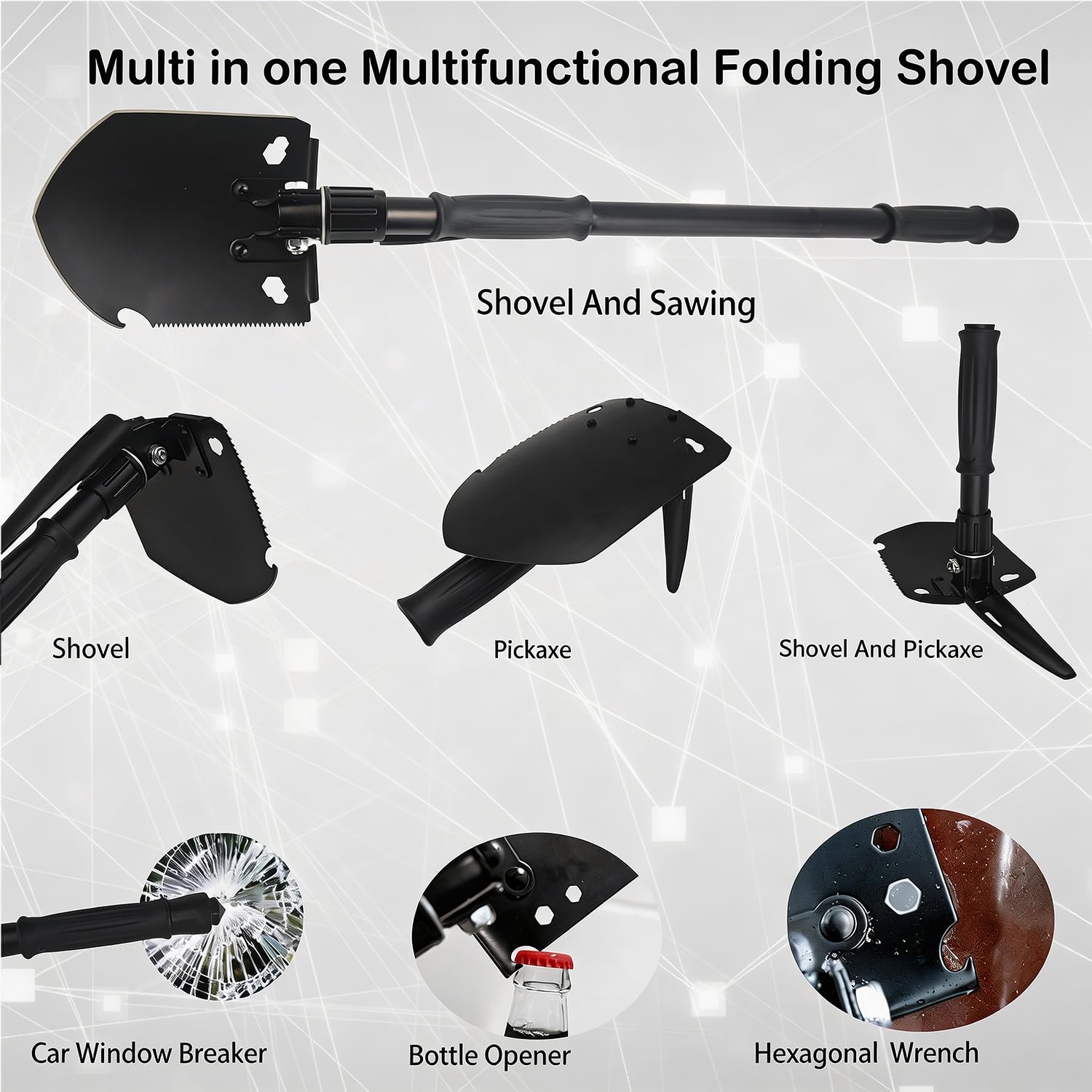 Pala Plegable Multifuncional 81.5 cm, Pala de Nieve Plegable, Pala Plegable Militar, Pala de Supervivencia Camping, Portátil Pala Plegable para Camping, Jardín, Supervivencia, Senderismo, Car
