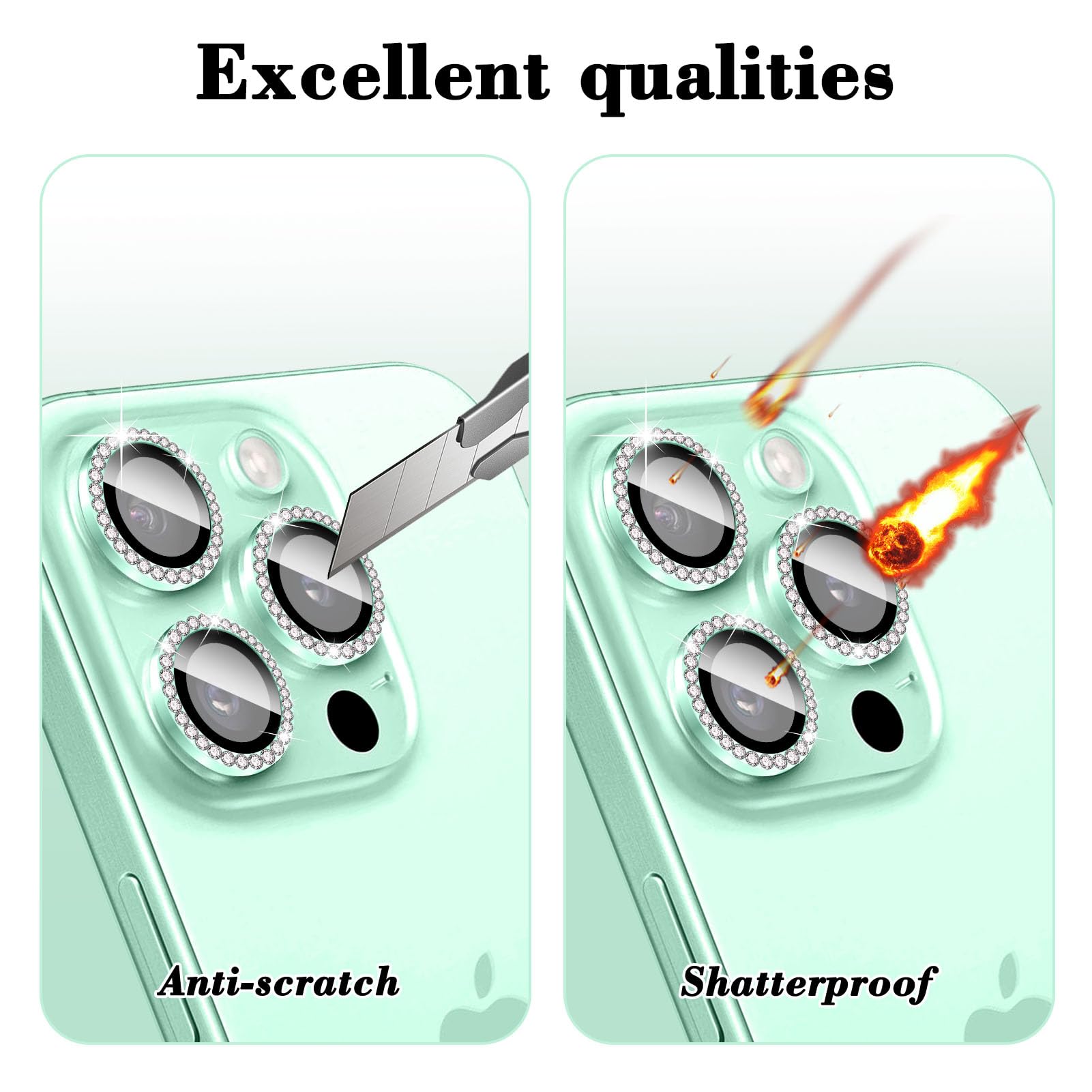 Kucheed Diamond Camera Lens Protector Compatible for iPhone 13 Pro/13 Pro Max, Bling Tempered Glass Camera Cover - Image 4