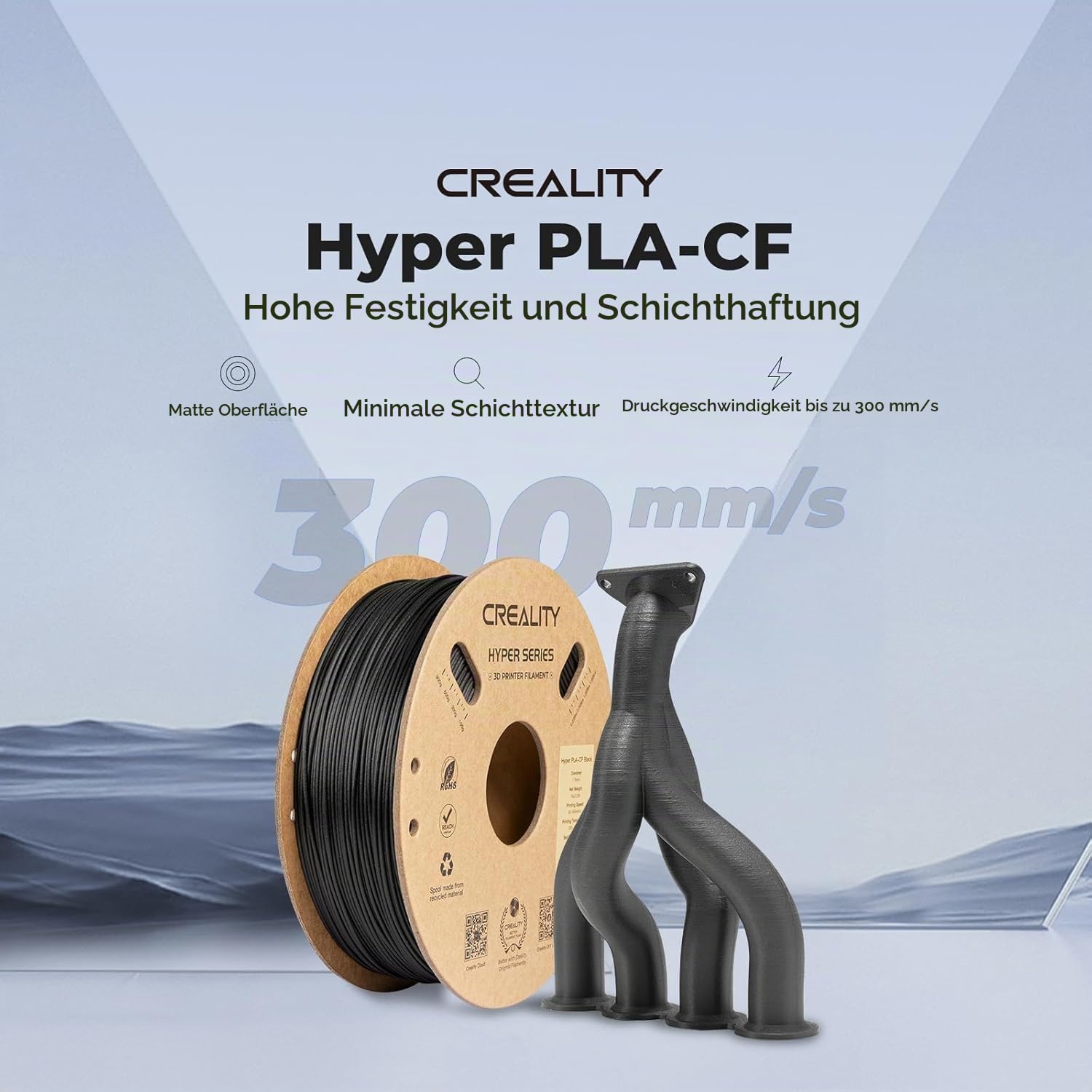 Creality PLA-CF Filament 1,75 mm, Hyper Carbon Fiber Filled PLA für 3D Drucker, Hochgeschwindigkeits und Hochtemperaturbeständiges, hohe Geschwindigkeit, 2kg Schwarz