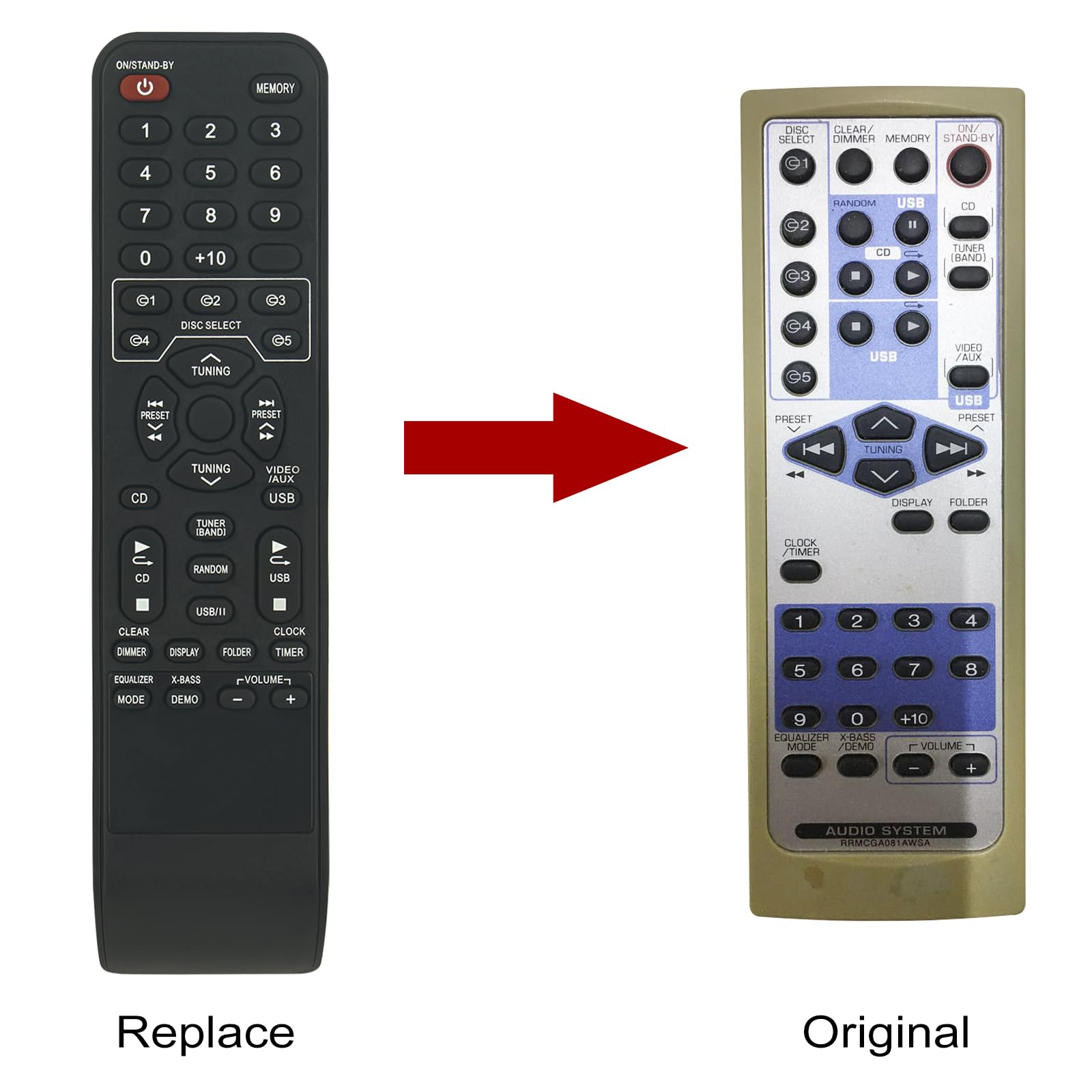 VINABTY Telecomando Sostitutivo RRMCGA081AWSA GA081AWSA Per Impianti Audio Sharp – XLUH240, XL-UR2380H, XL-UH220H, Nessuna Programmazione