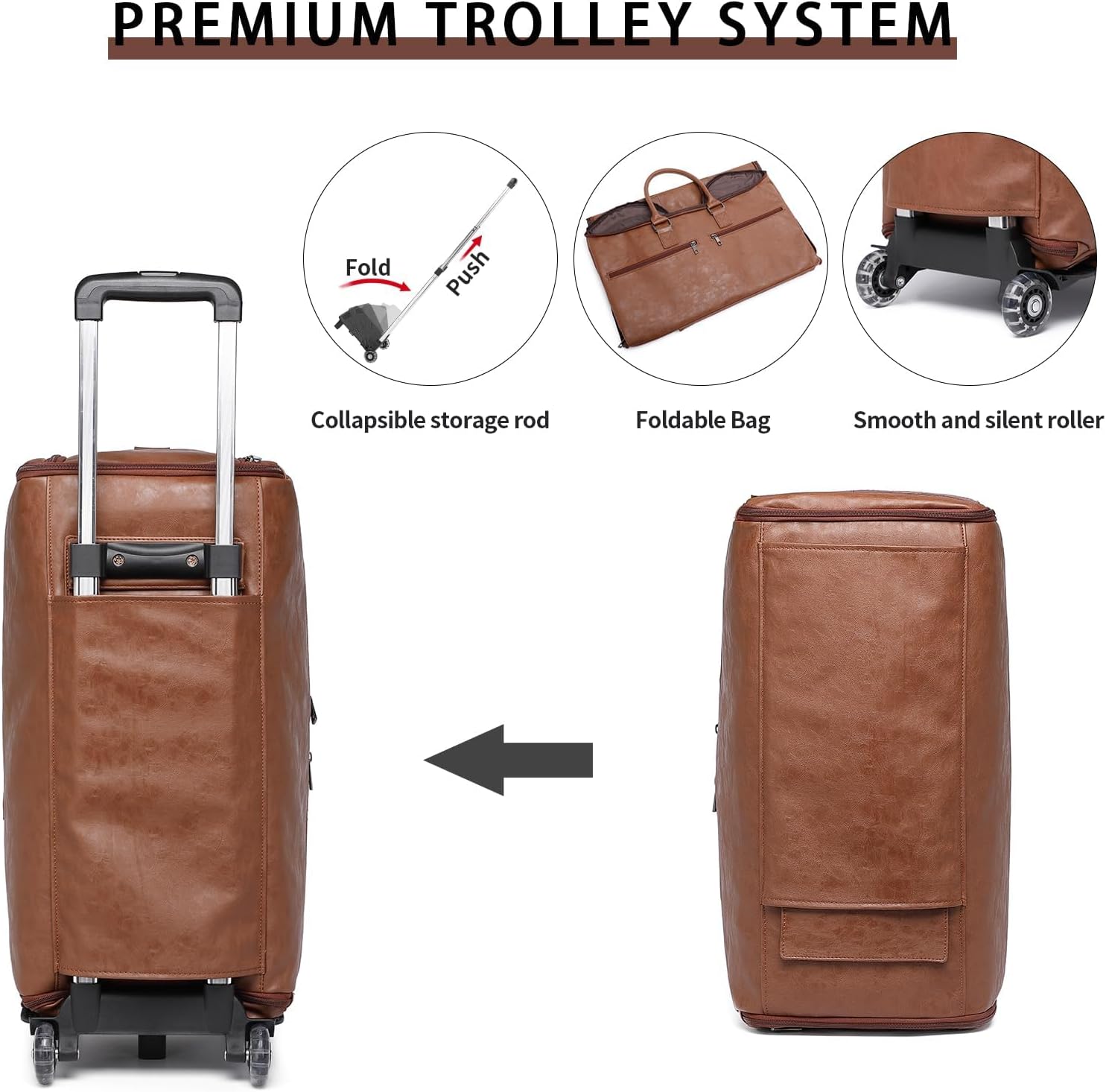 Seyfocnia Rolling Garment Bag With Wheels - Overnight Carry On Suitcase With Shoe Compartment - Convertible Duffle Bag for Travel - Brown