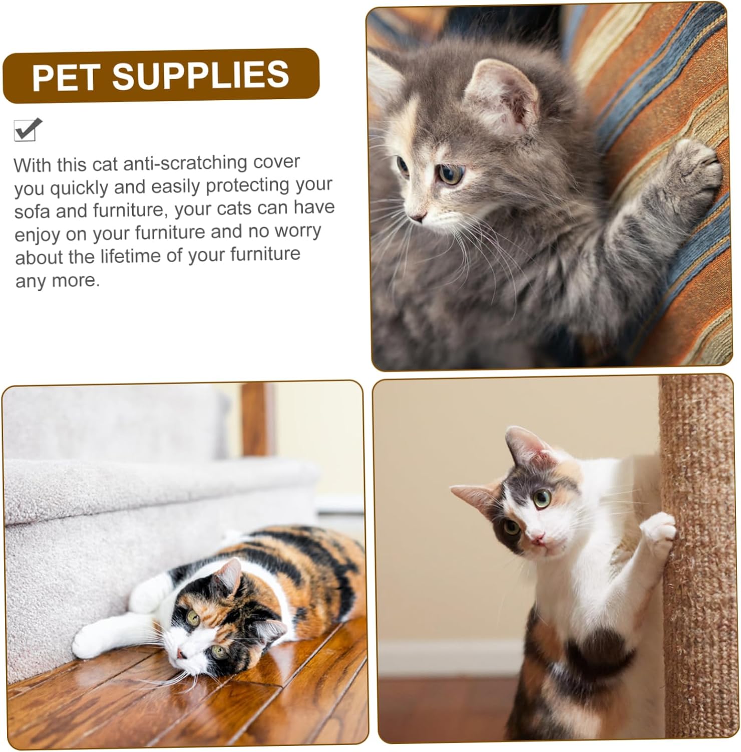 Yardwe Cat Scratch Protector Mat Light Grey Sofa Armrest Cover Scratching Furniture Protector for Home Office Durable Pet Supplies for Cats Kittens