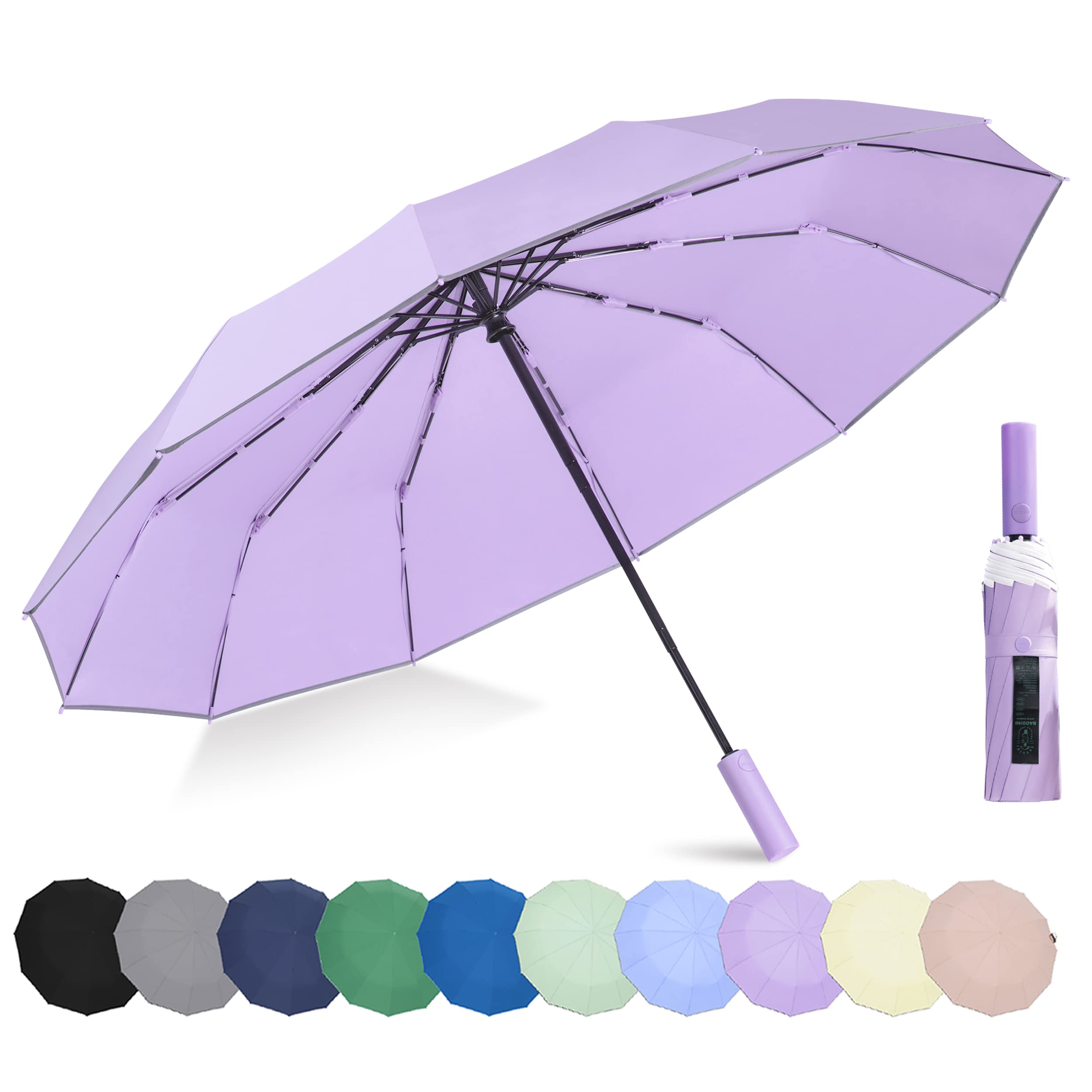 BAODINI Windproof Compact Rain Umbrella for Travel 42/46 Inch Premium Fabric Auto Open Perfect for Purse and Backpack Portable Umbrella for Women and