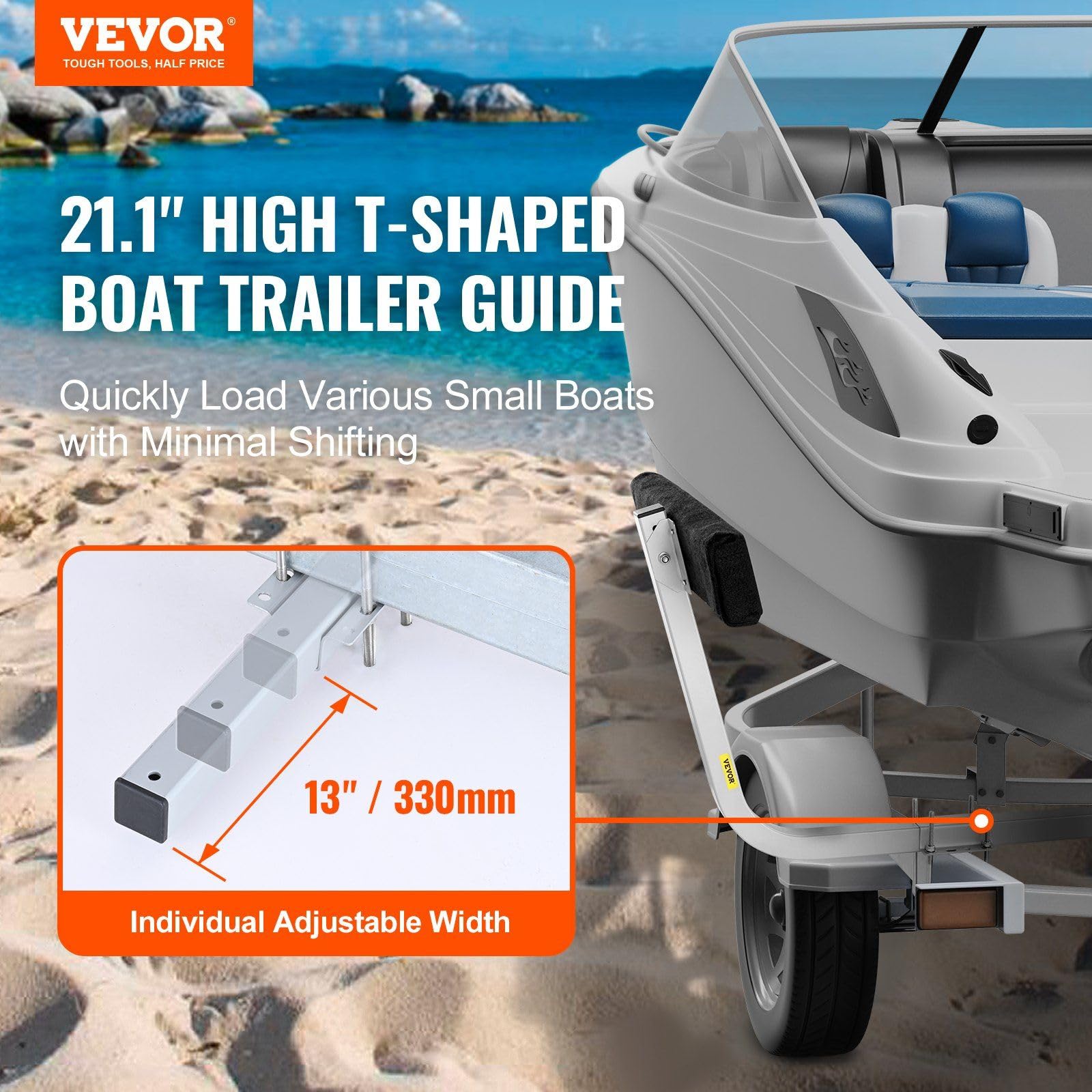 Marine Trailer Assistant, 27.6' Flexibly Adjustable Bunk Guide-Ons, Pair of Durable Steel Support Poles, Robust Roller Guide, Suitable for Ski Boats, Fishing Boats, or Sailboats 20