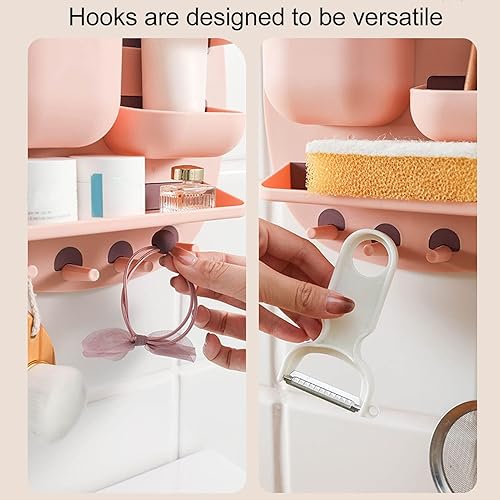 Miniatura 7 de Estante de montaje en pared, organizador de accesorios de mesita de noche con ganchos, almacenamiento adhesivo para teléfono, control remoto,