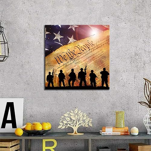 Miniatura 2 de NLKTIYC Arte de pared con bandera estadounidense, impresión en lienzo de soldados para sala de estar, dormitorio, oficina, decoración de pared
