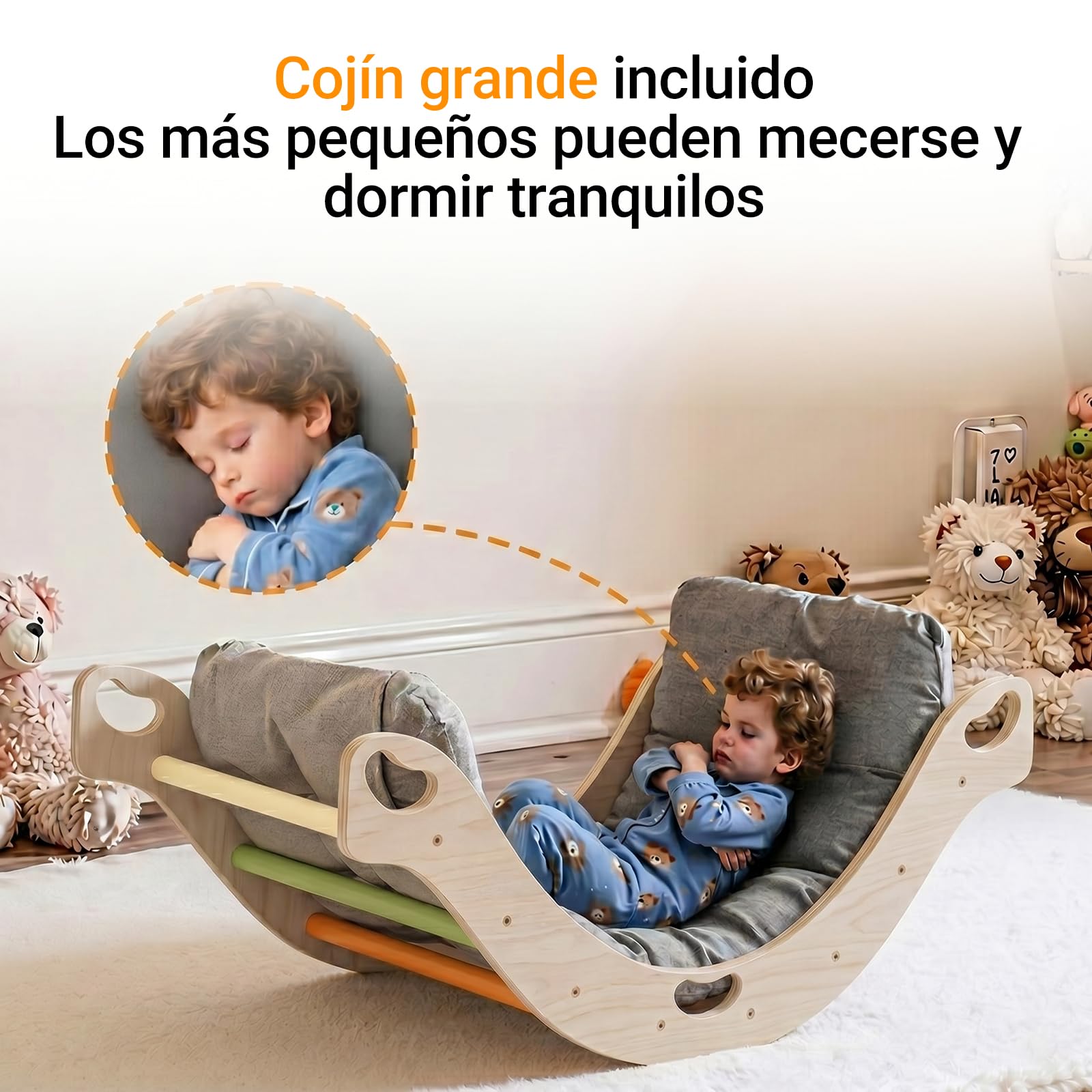 COSYLAND Arco de Escalada Montessori 3 en 1 – Triángulo de Madera Doble Cara, Balancín y Estructura de Actividades para Niños 18 Meses a 6 Años